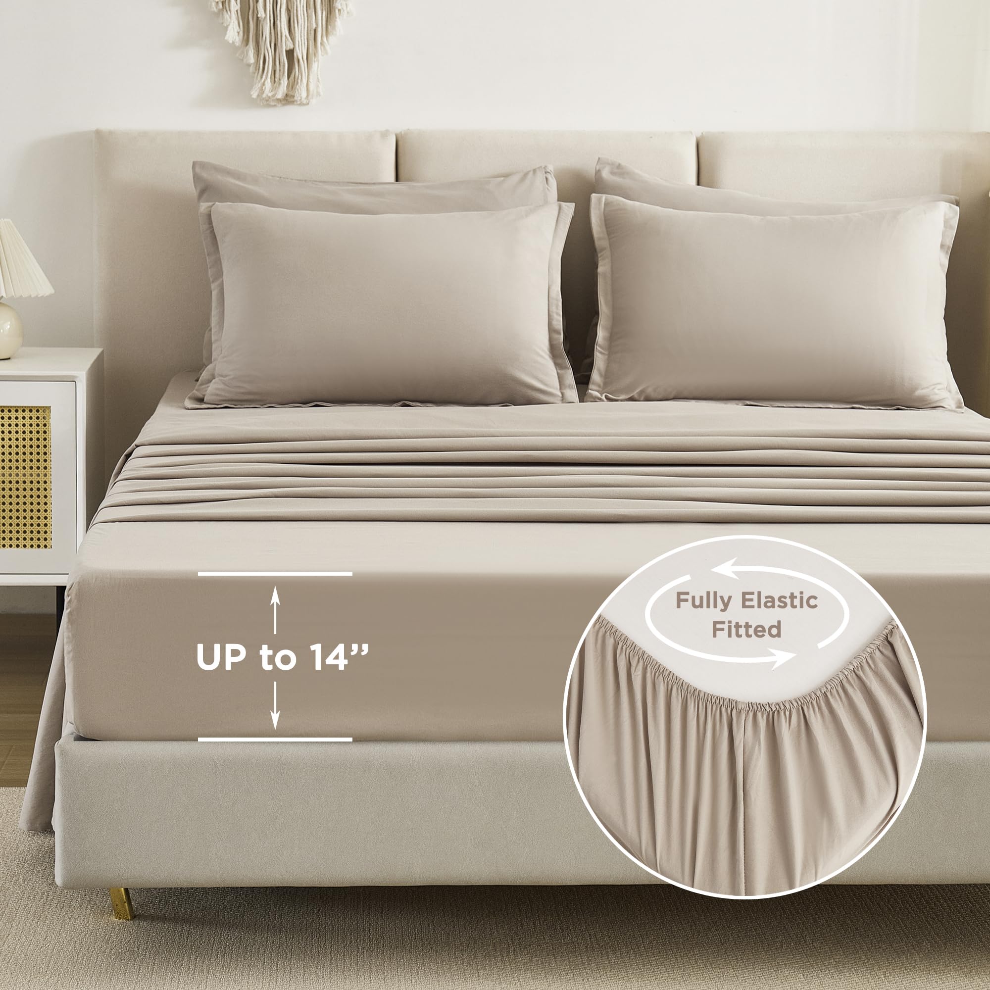Litanika 7-Piece King Size Comforter Set in Oatmeal - Lightweight Bedding Set Includes Comforter, Sheets, Pillowcases & Shams | Perfect for Master Bedroom, Guest Room & Cozy Home Decor