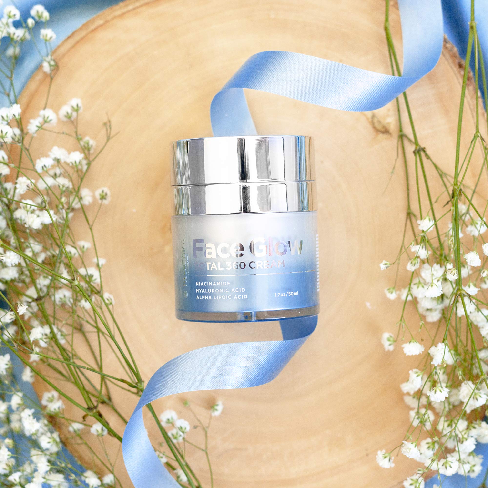 Face Glow Total 360 Anti-Aging Cream with Alpha Lipoic Acid, DMAE, Vitamin C Ester & Hyaluronic Acid | Italian Blood Orange Extract | Brightening & Hydrating Facial Moisturizer for Day & Night Use