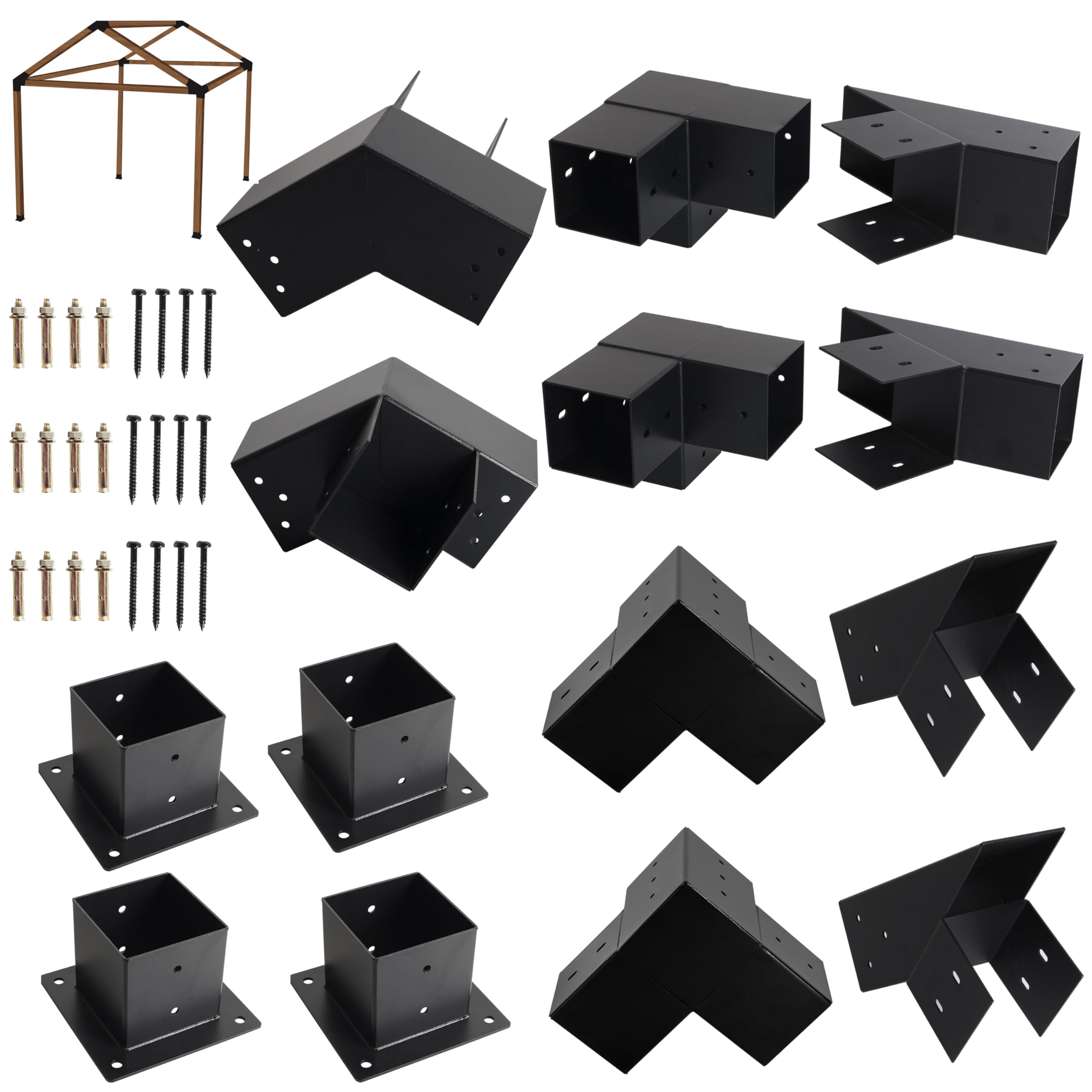 30 Degree Slanted Pergola Bracket Kit for 4x4 Wood Posts - DIY Wood Roof Pergola Support System with Screws - Perfect for Gazebos, Garden Pergolas, Wood Stand Sheds & Metal Gazebo Kits - Outdoor Patio, Backyard & Deck Installation