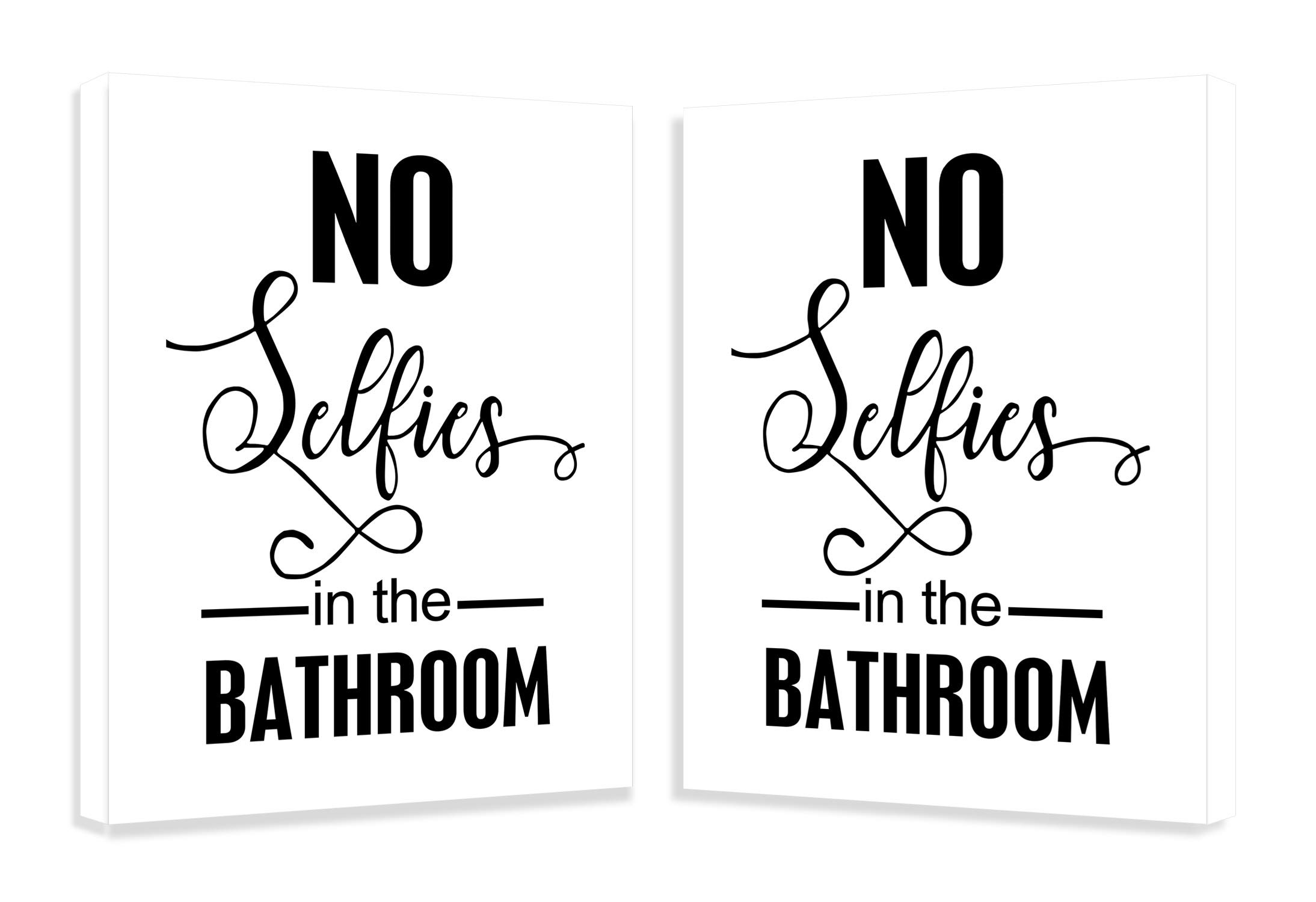No Selfies in The Bathroom Sign - Framed Canvas Print Wall Art - 7x9 Inches White Gallery Wrapped Home Decor - Perfect for Bathroom, Office, or Funny Gift