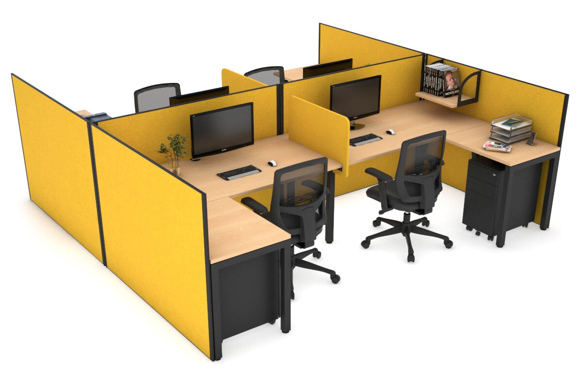 Quadro Square Legs 4-Person Corner Workstation - H Configuration Black Frame [1400L x 1800W with Cable Management] | Perfect for Office, Home Workspace & Collaborative Environments