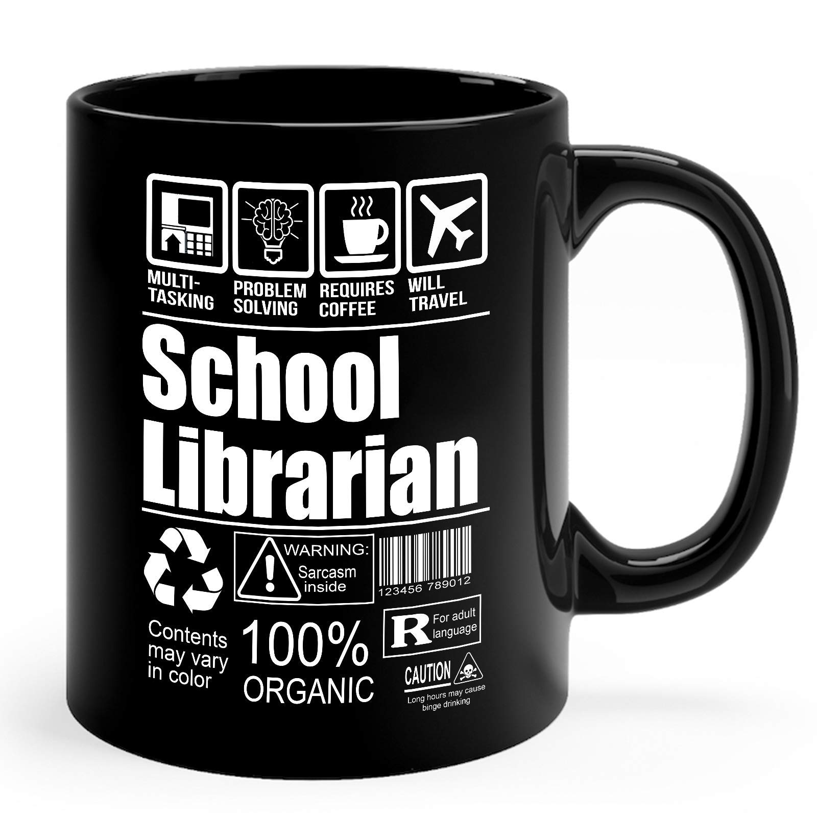 11oz Black Ceramic Coffee Mug - Perfect Gift for School Librarians | Multitasking Cup for Reading, Grading & Coffee Breaks