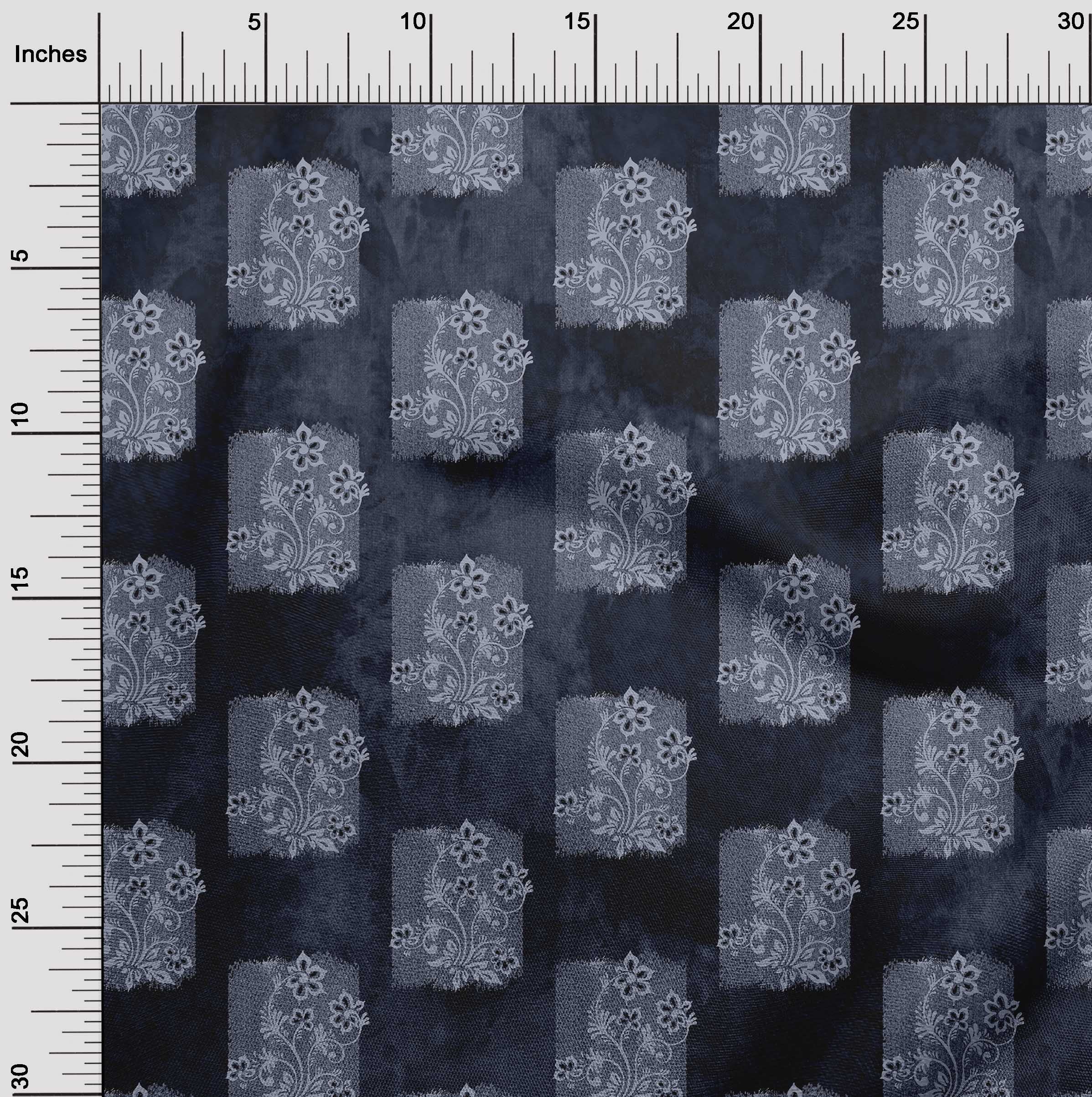 oneOone Blue Floral Printed Polyester Spandex Fabric - 56 Inch Wide (46 Yards) for Sewing, Craft Projects & DIY Home Decor | Perfect for Dresses, Curtains & Upholstery