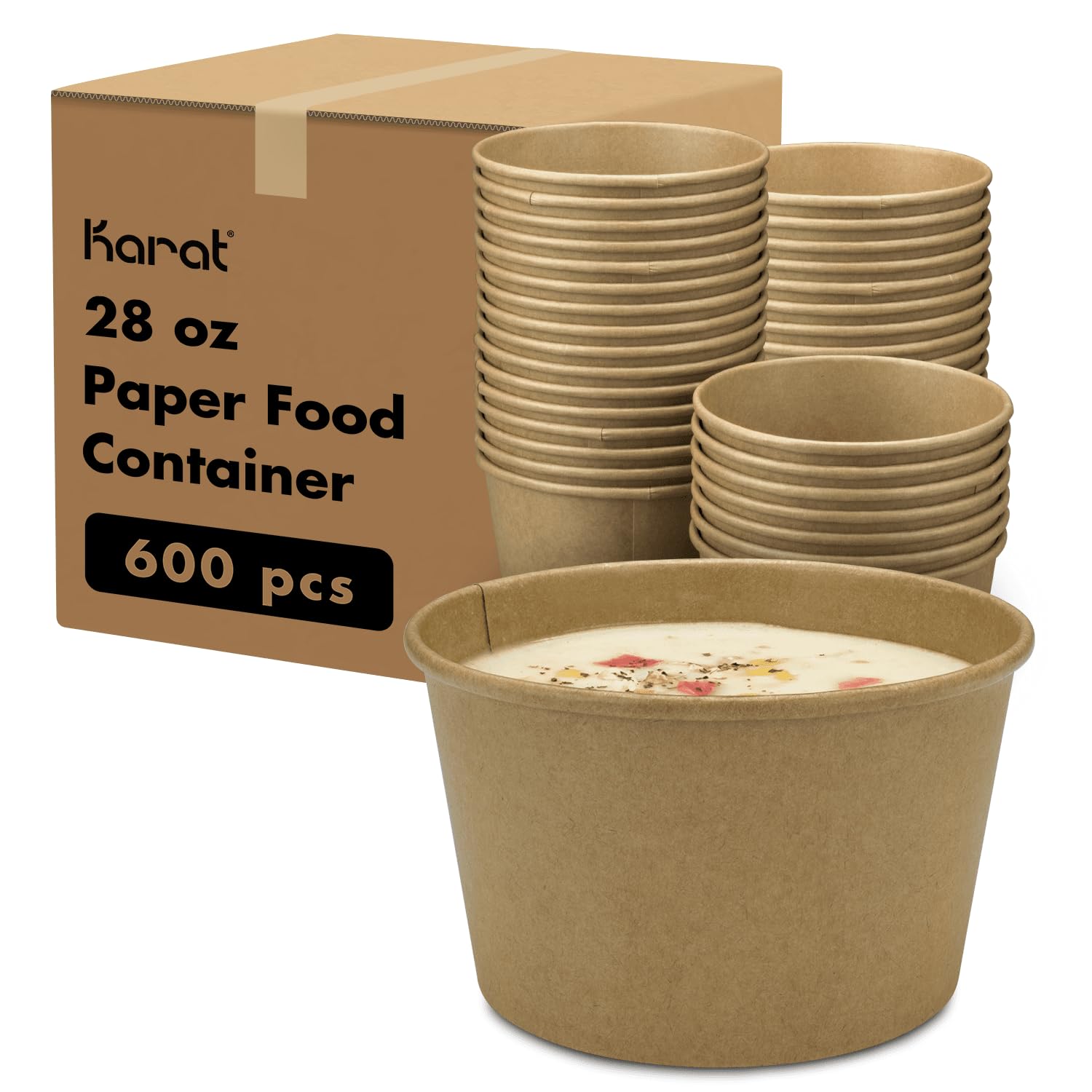 28oz Kraft Paper Food Containers for Hot/Cold Meals, Ice Cream & Salads - 600ct Bulk Pack
