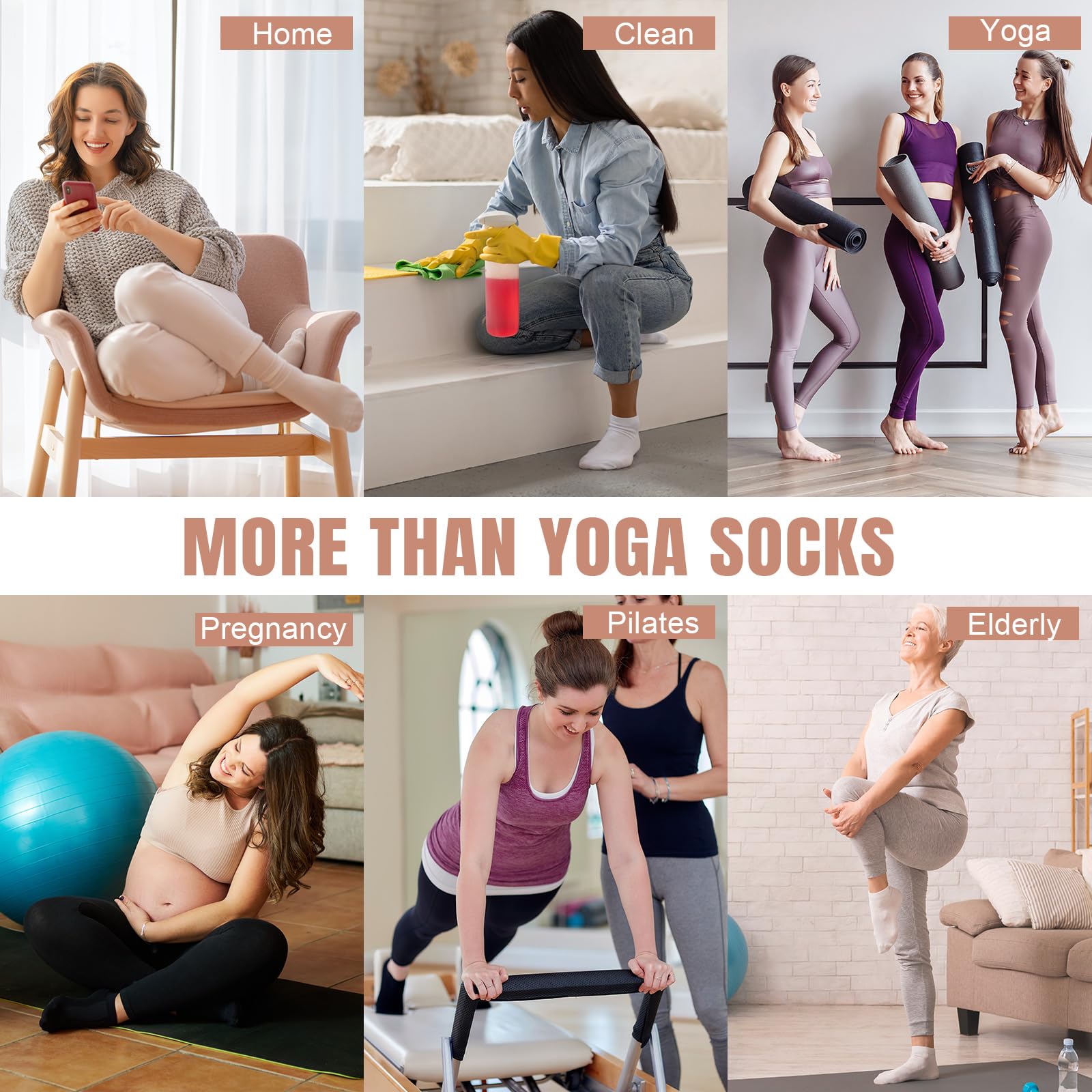 Non-Slip Pilates Socks for Women - 4 Pairs Yoga Crew Socks with Grip Dots for Barre, Hospital & Home Use - Sticky Slipper Socks for Workout & Recovery