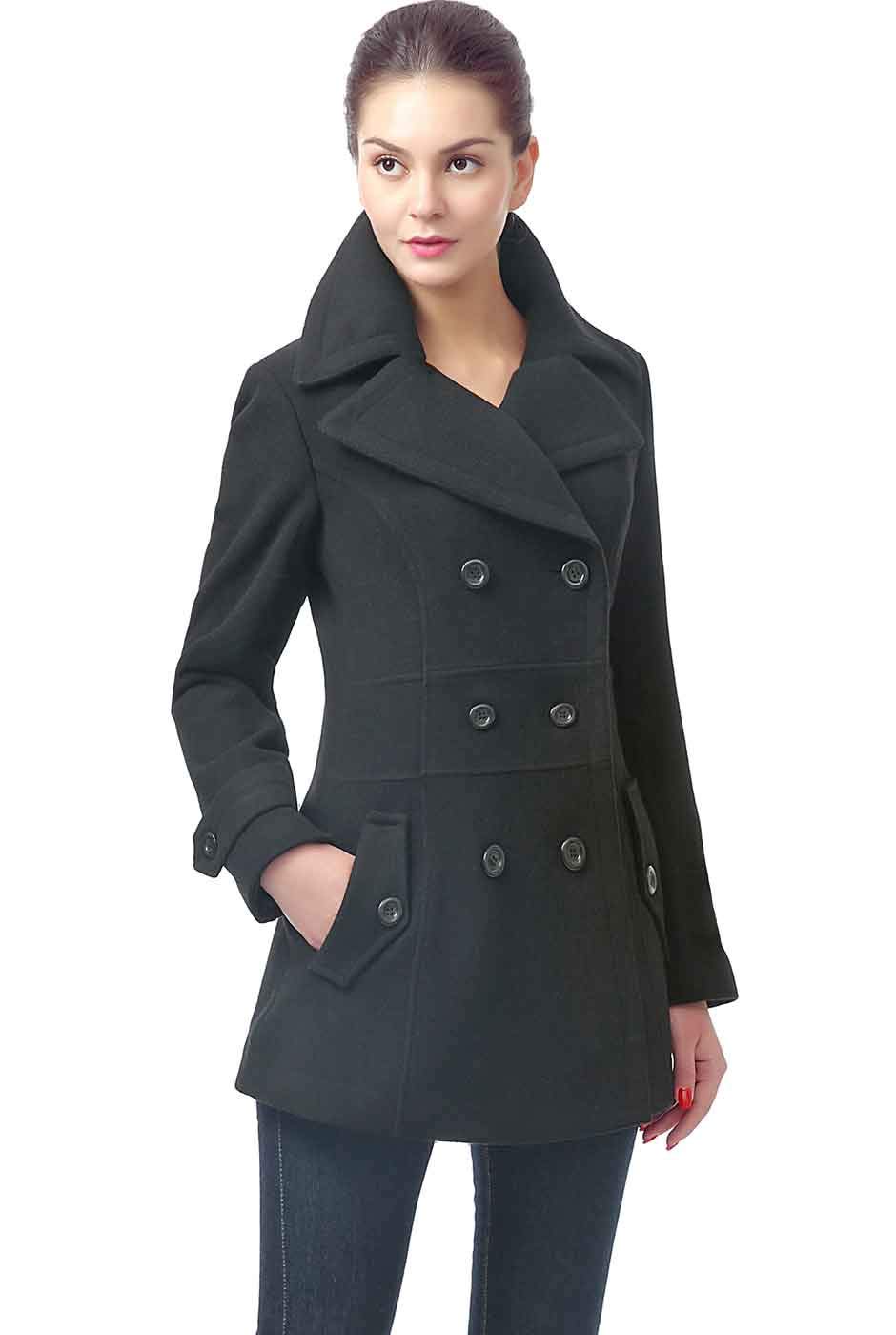 BGSD Women's Joann Wool Blend Walking Pea Coat - Classic Winter Warm Jacket for Casual Outings & Office Wear (Plus Size & Petite Available)