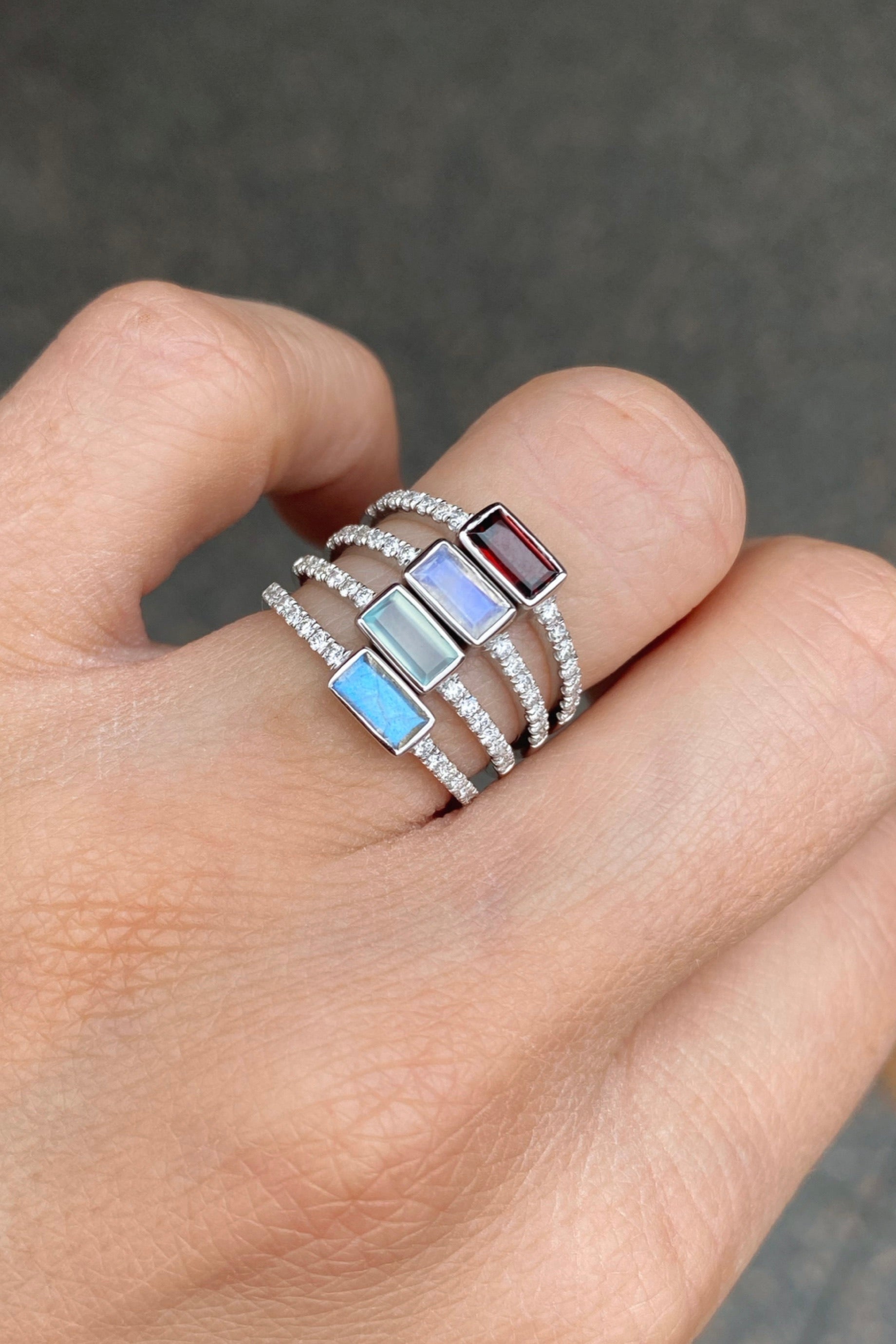 White Gold Labradorite and Diamond Band Ring for Women - Elegant Stackable Wedding, Engagement, or Anniversary Jewelry Gift