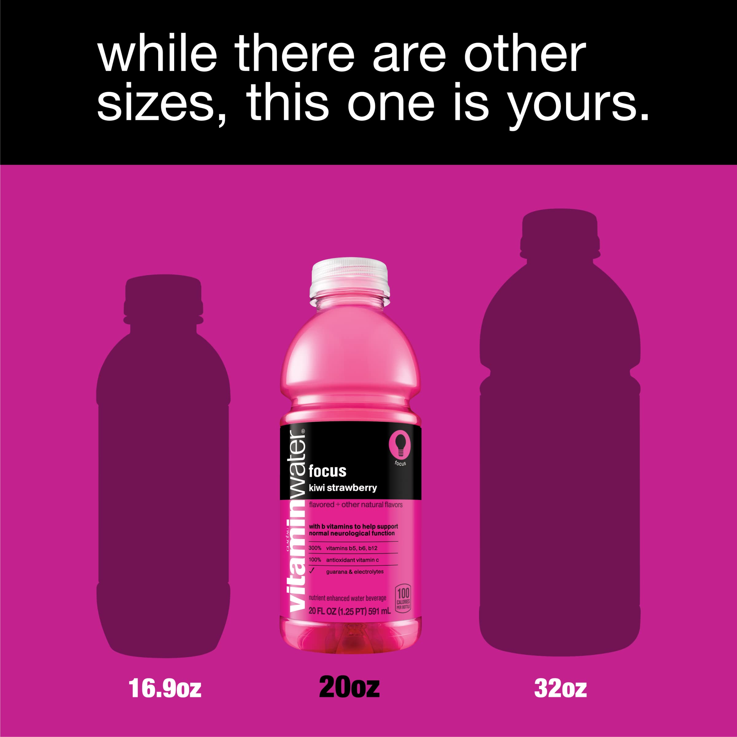 VitaminWater Focus Electrolyte Enhanced Water with Vitamins, Kiwi-Strawberry Flavor, 20 fl oz (12 Pack) - Hydrating Sports Drink for Workouts, Gym & Active Lifestyle