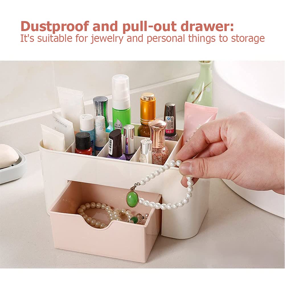 Multifunctional Pink Plastic Makeup Organizer with Drawers - Cosmetic Storage Box for Brushes, Lipsticks & Beauty Tools | Perfect for Vanity, Bathroom & Travel Organization