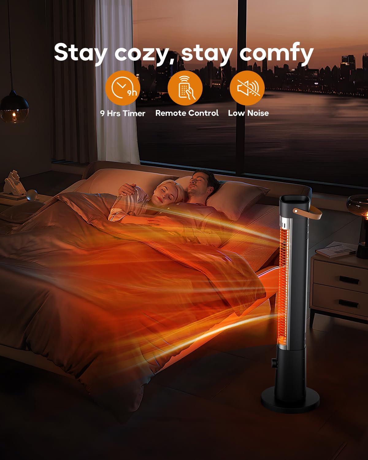 **Black Electric Patio Heater - Indoor/Outdoor Infrared Space Heater with 60° Oscillation, Timer & Remote - Perfect for Patio, Gazebo, Deck & Winter Nights**