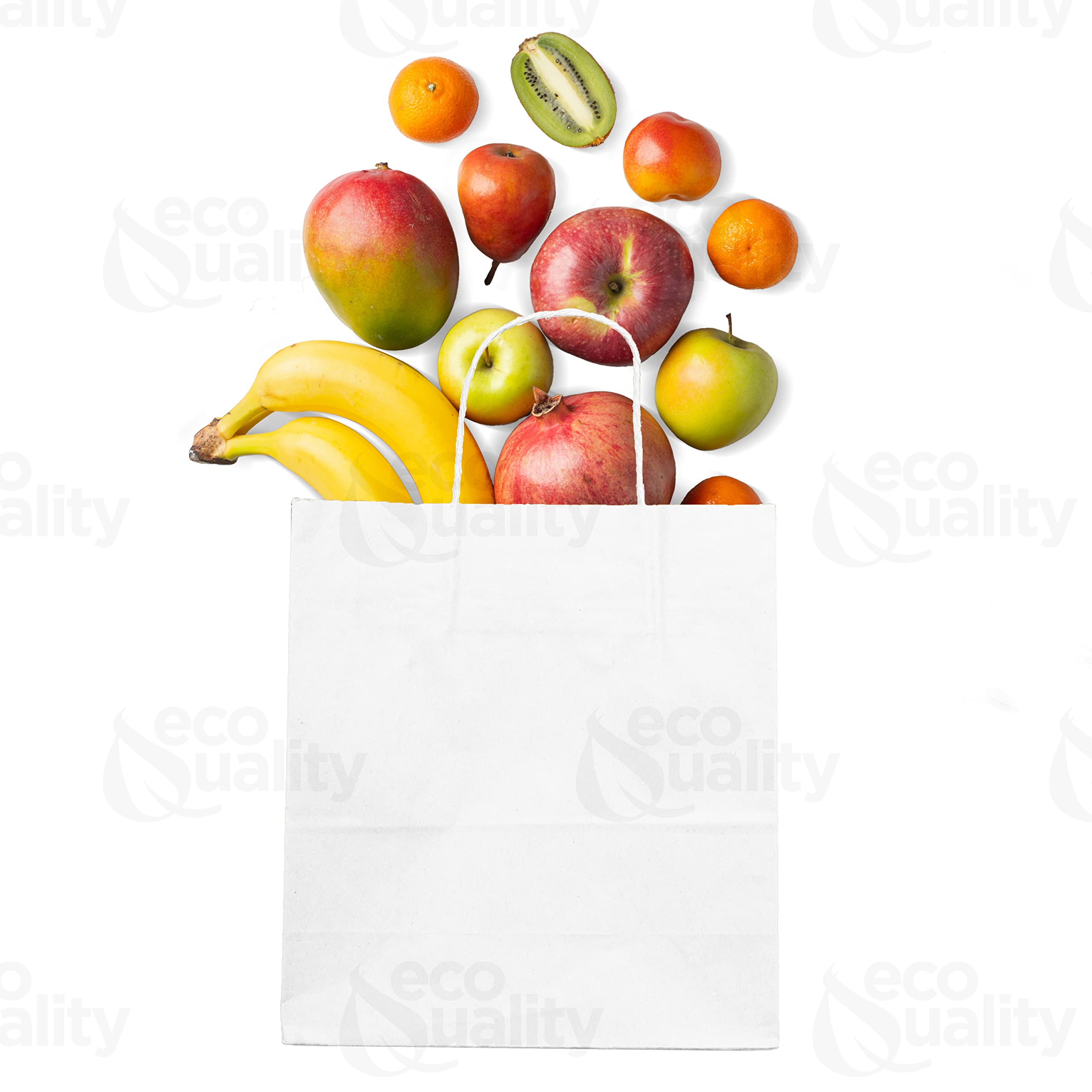 EcoQuality 13x7x17 Inches Large White Kraft Paper Bags with Handles - 250pcs - Strong Reusable Eco-Friendly Shopping Bags for Retail, Gift, Party, Grocery & Lunch - Perfect for Stores, Weddings, Events & Sustainable Packaging