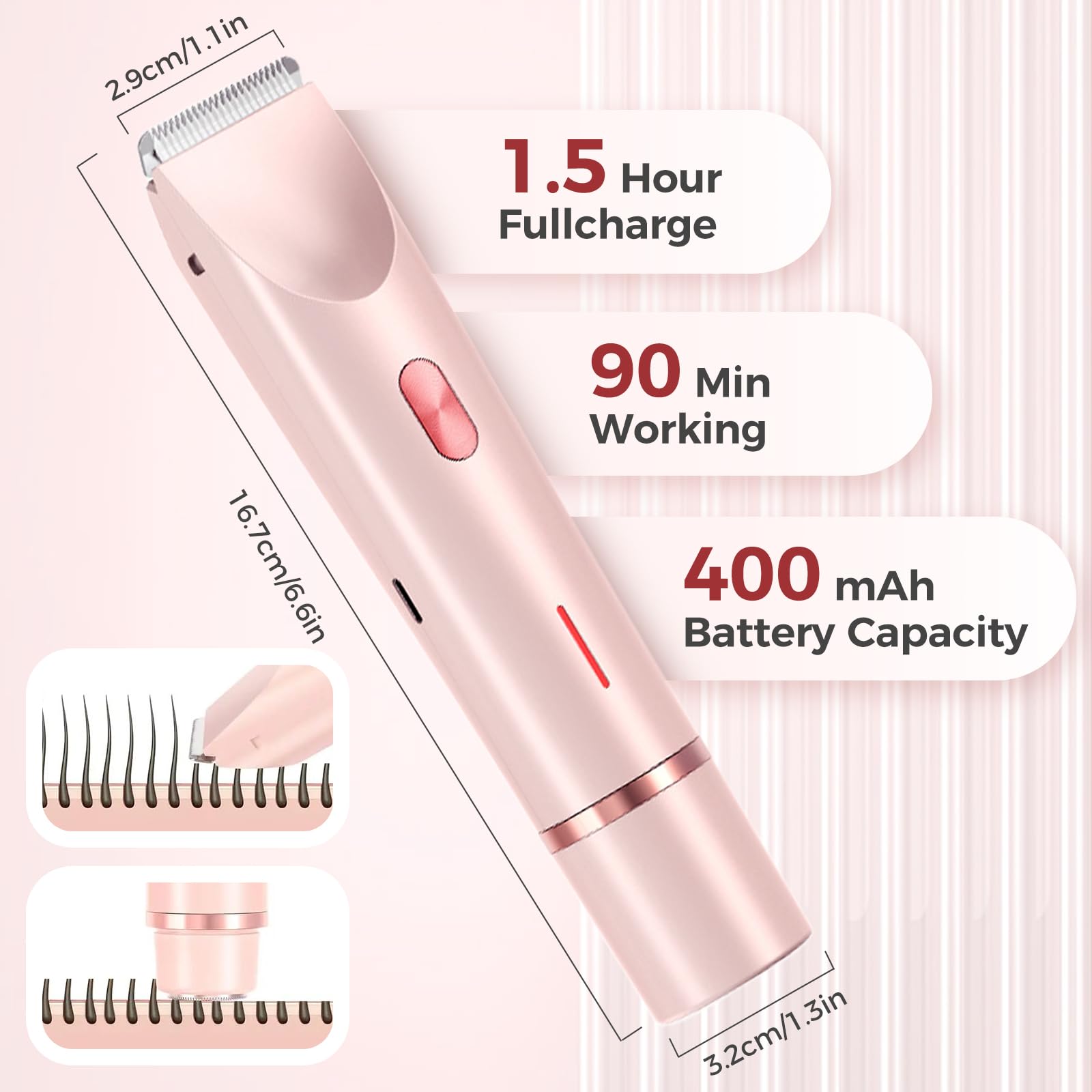 2 in 1 Electric Shaver & Trimmer for Women - Dual Head Wet/Dry Waterproof Women's Razor for Legs, Bikini & Body Hair Removal - Perfect for Travel & Home Use