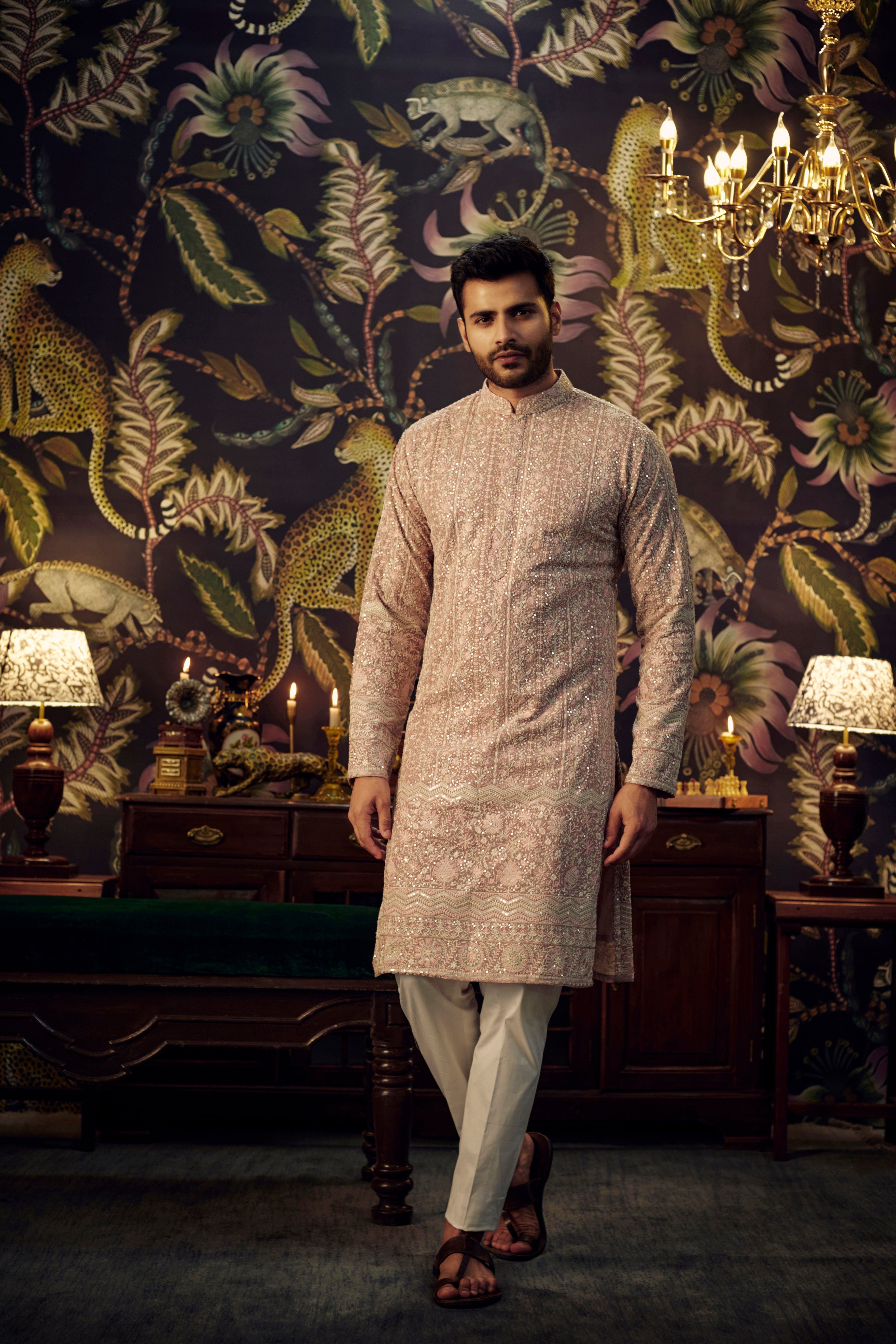 Elegant Mud Pink Chikankari Kurta with Intricate Floral Embroidery - Perfect for Festivals, Weddings & Ethnic Occasions
