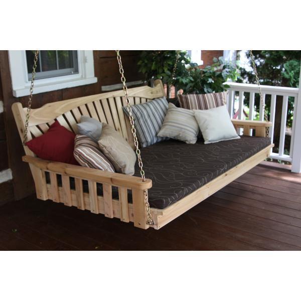 Red Cedar Swing Bed with Fanback - Outdoor Patio Hanging Bed for Porch, Garden, or Backyard Relaxation