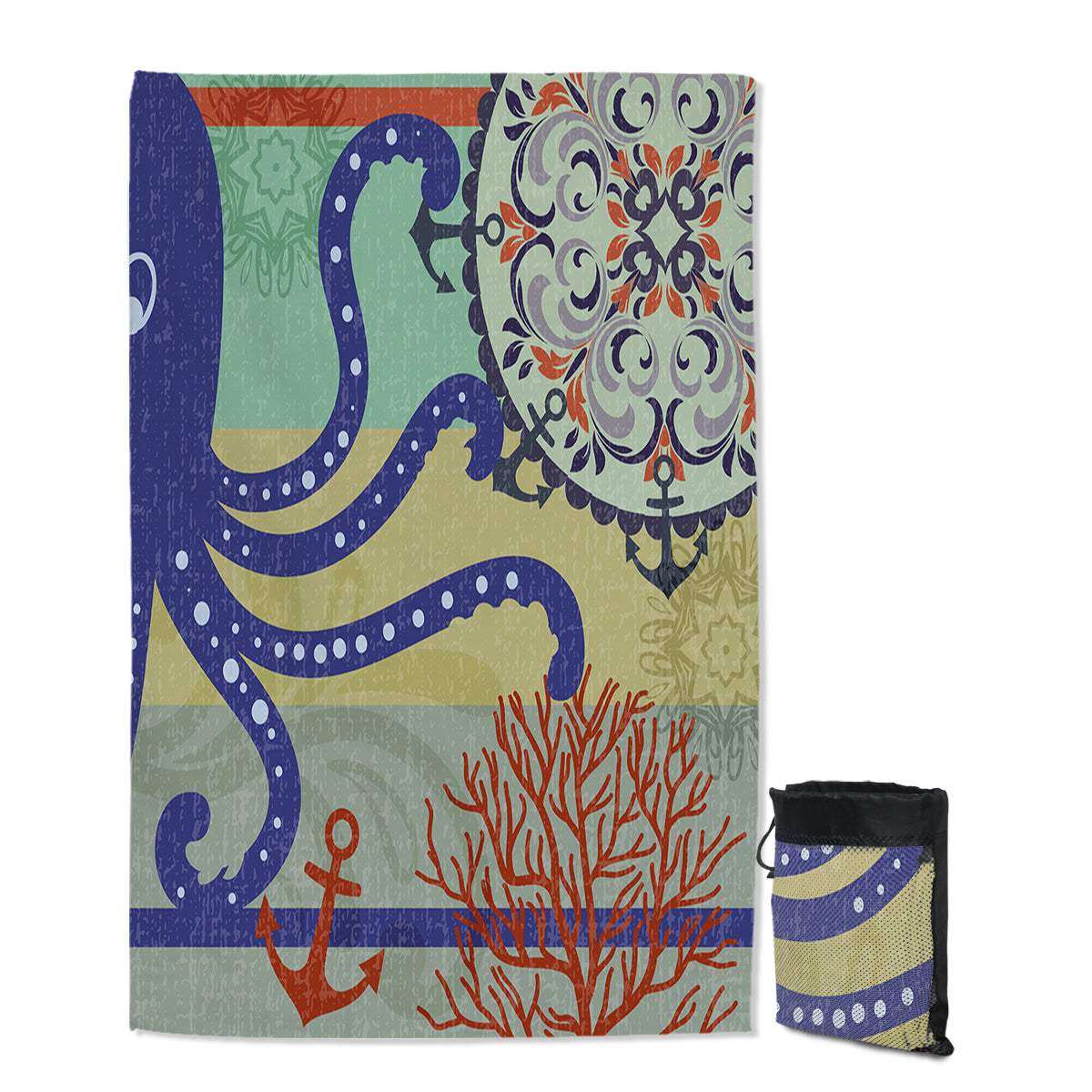 Octopus Passion Sand Free Beach Towel - Quick Dry, Lightweight & Ultra Absorbent for Pool, Travel & Outdoor Activities