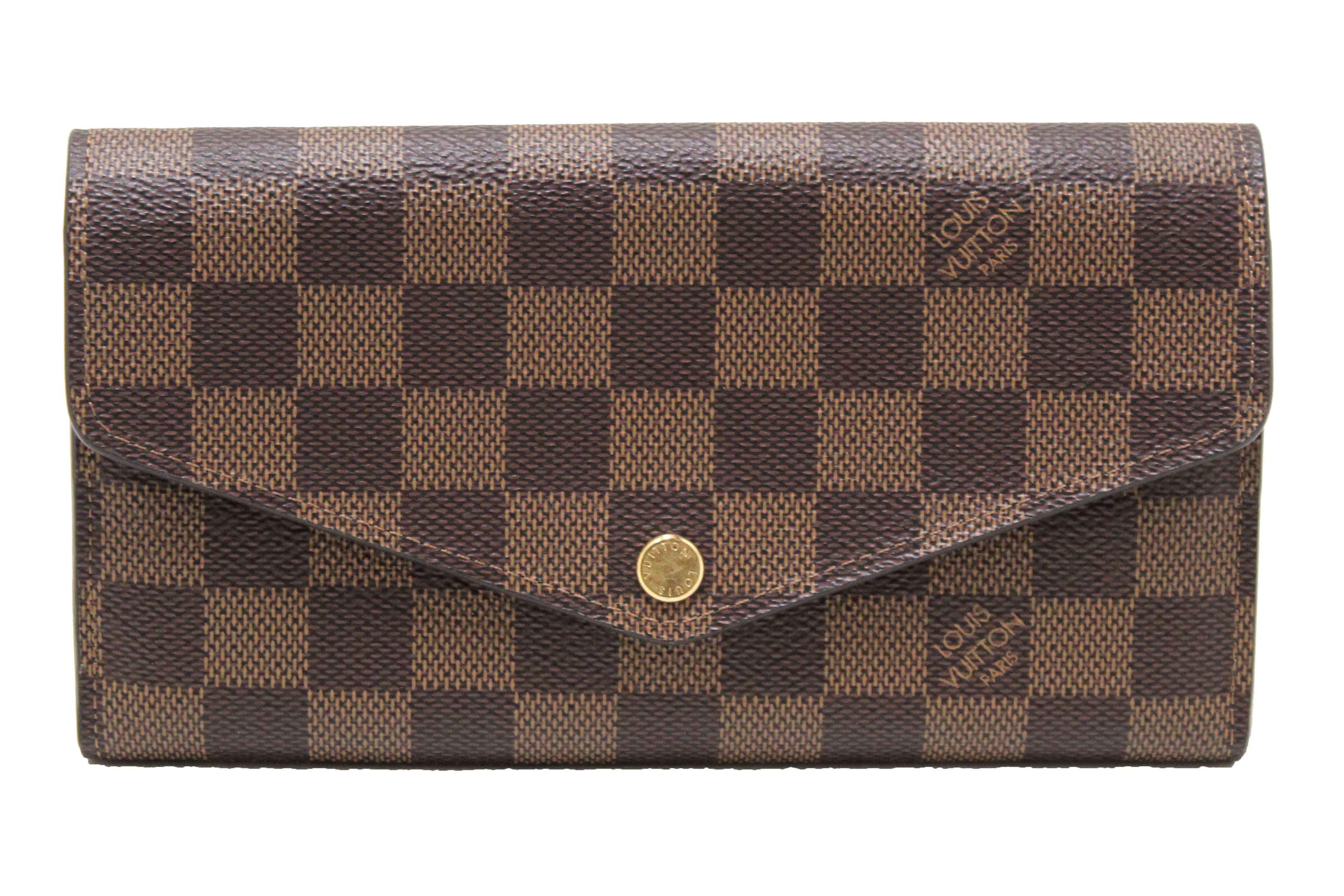 Authentic Louis Vuitton Damier Ebene Canvas Sarah Wallet - Luxury Women's Zip Around Wallet with Multiple Card Slots & Coin Pocket - Perfect for Everyday Use, Travel & Gift Giving
