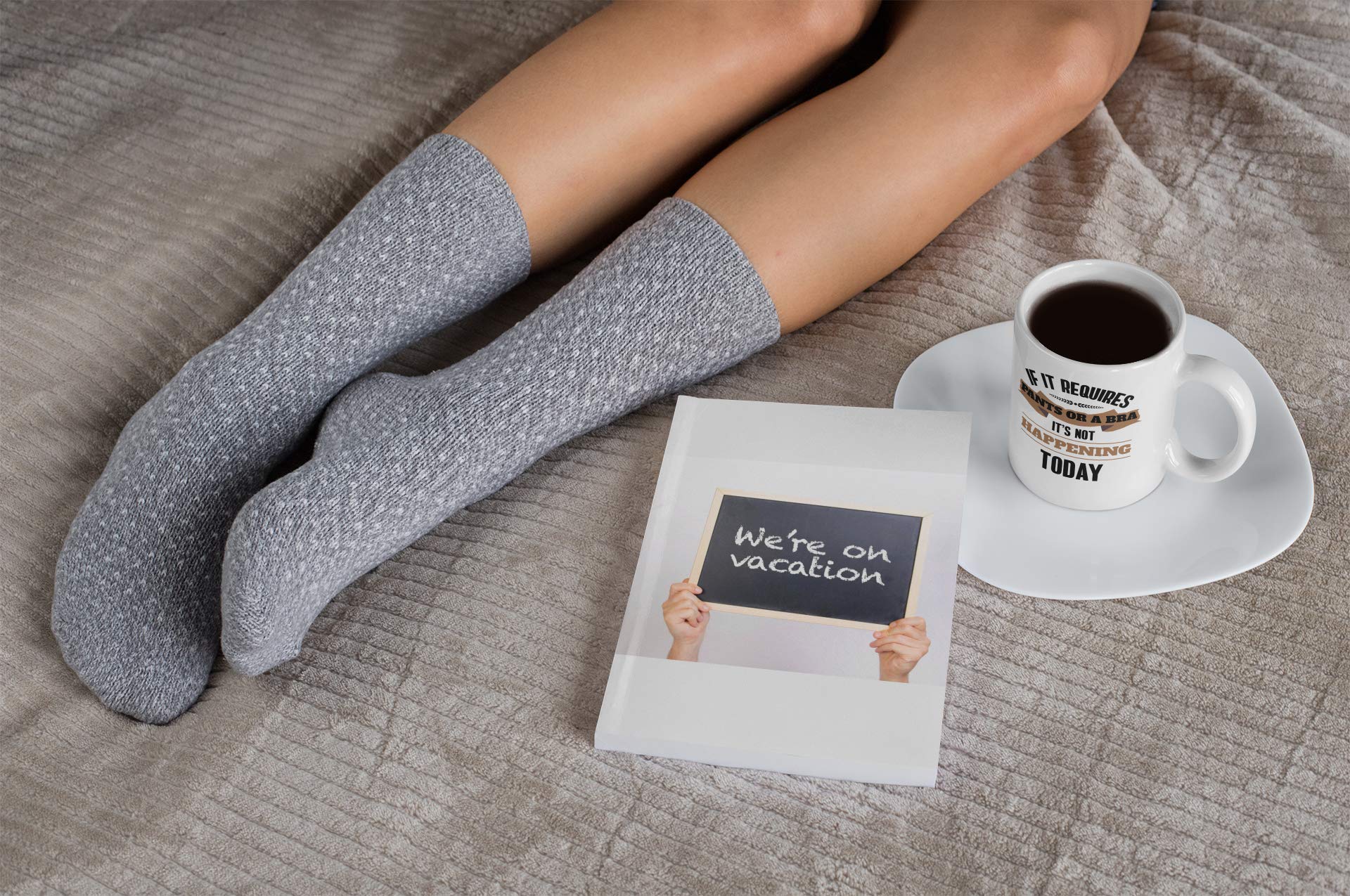 Funny Vacation Coffee & Tea Mug - 11oz Ceramic Cup with Humorous 'If It Requires Pants or a Bra' Design - Perfect for Office Gifts, Housewarming Presents & Relaxing Morning Coffee Moments