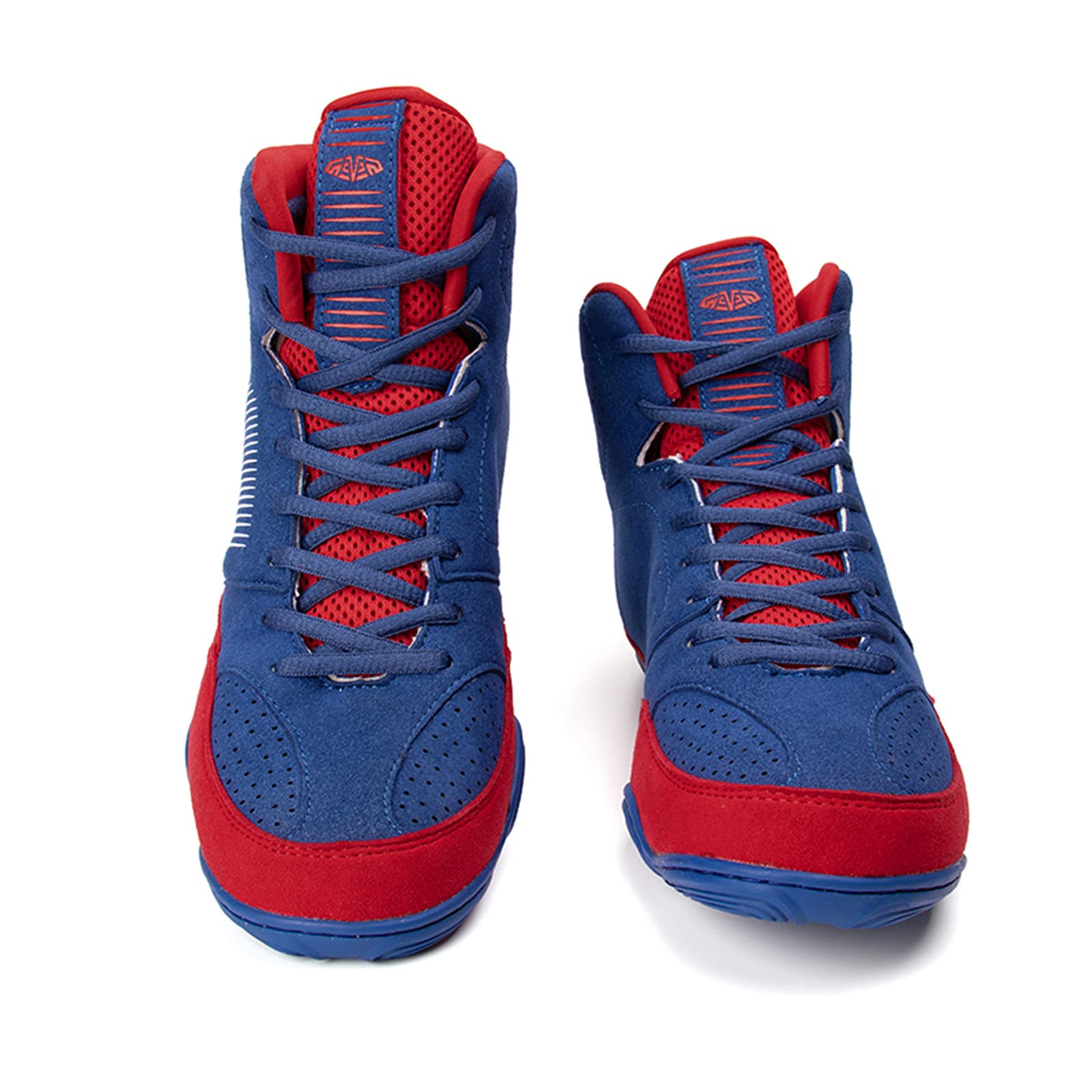 Professional High Grip Men's Wrestling & Boxing Shoes - Breathable Non-Slip Sports Training Shoes for Weightlifting, Squats & Gym Workouts - Blue/Red - Ideal for MMA, CrossFit & Combat Training