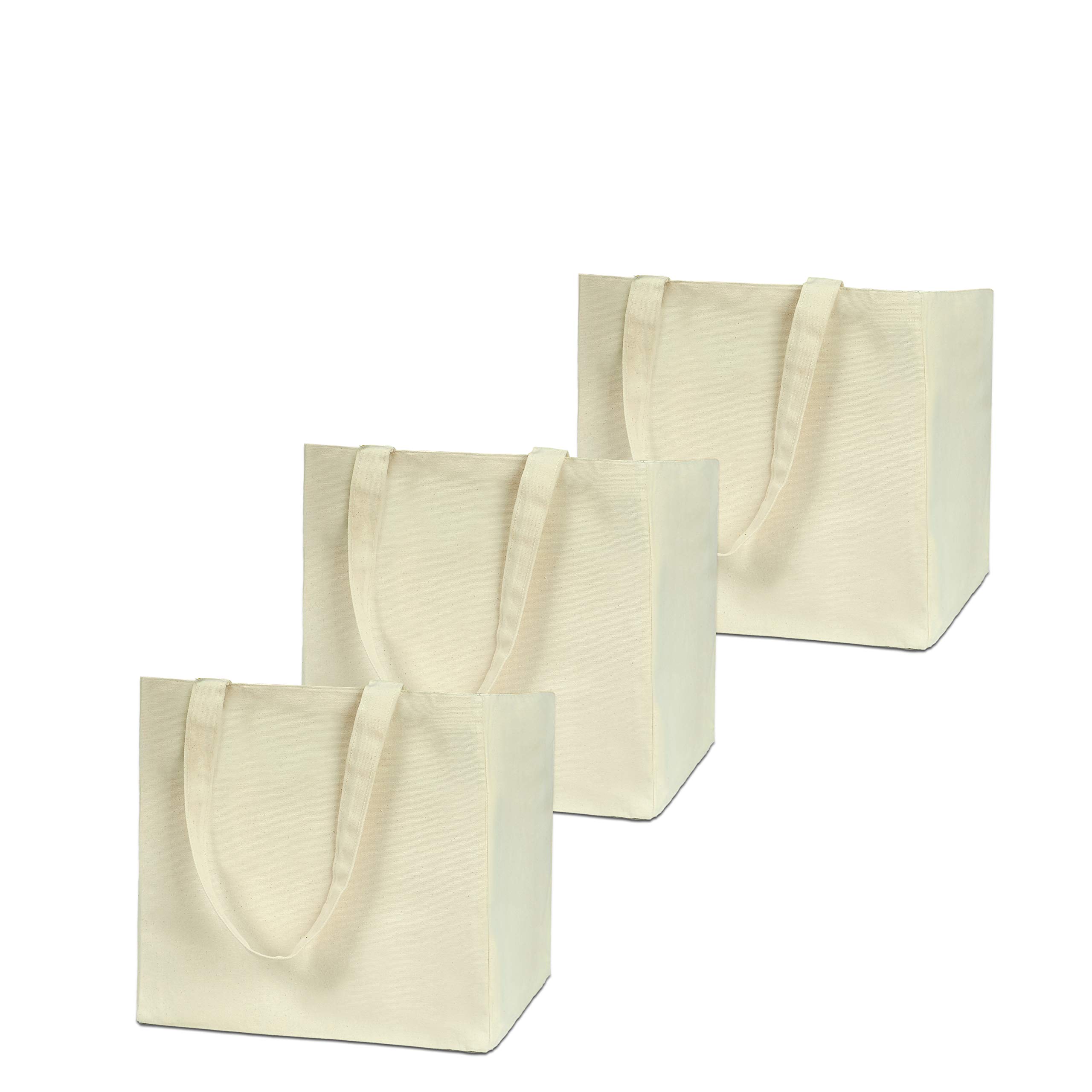 Eco-Friendly Reusable Grocery Bags XL 3-Pack - Heavy Duty Double Bottom Canvas Tote Bags for Shopping, Groceries & Farmers Market | Sustainable Shopping Solution for Groceries, Beach Trips & Daily Errands