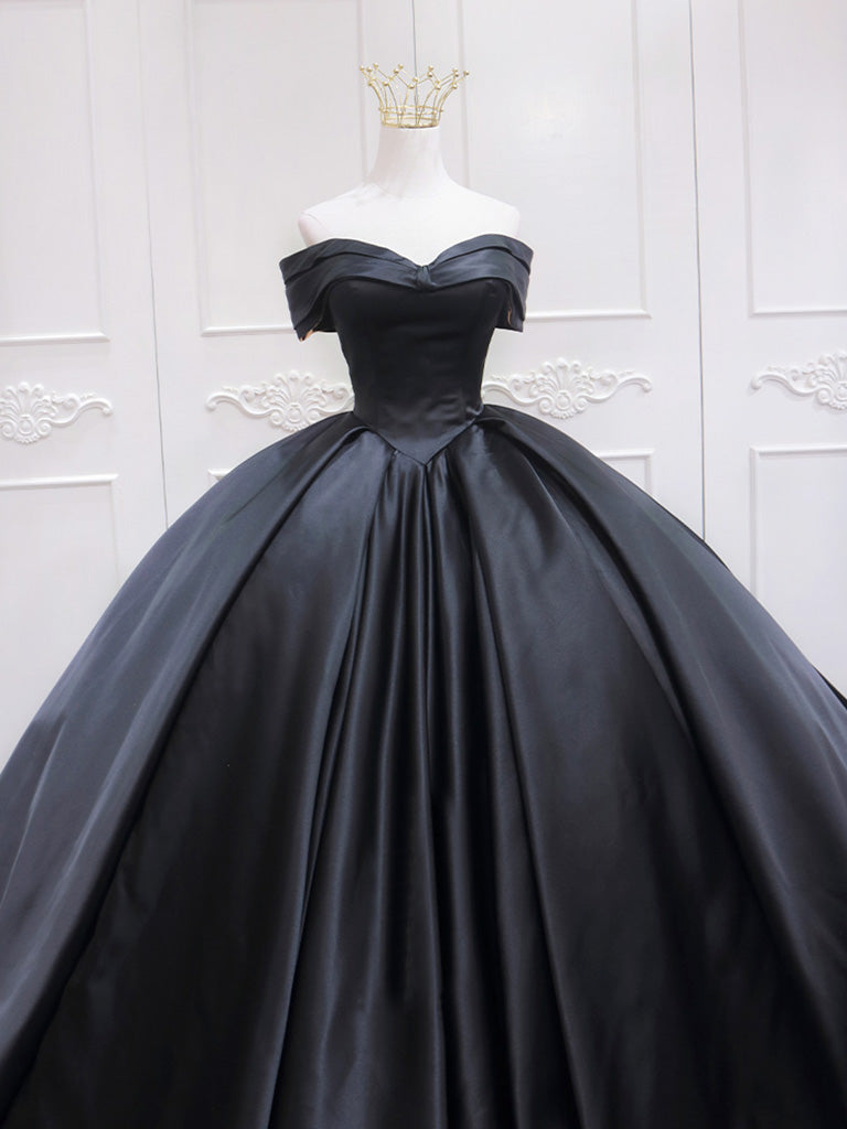 Elegant Black Sweetheart Neck Satin Long Prom Gown - Formal Evening Dress for Sweet 16, Homecoming, and Special Occasions
