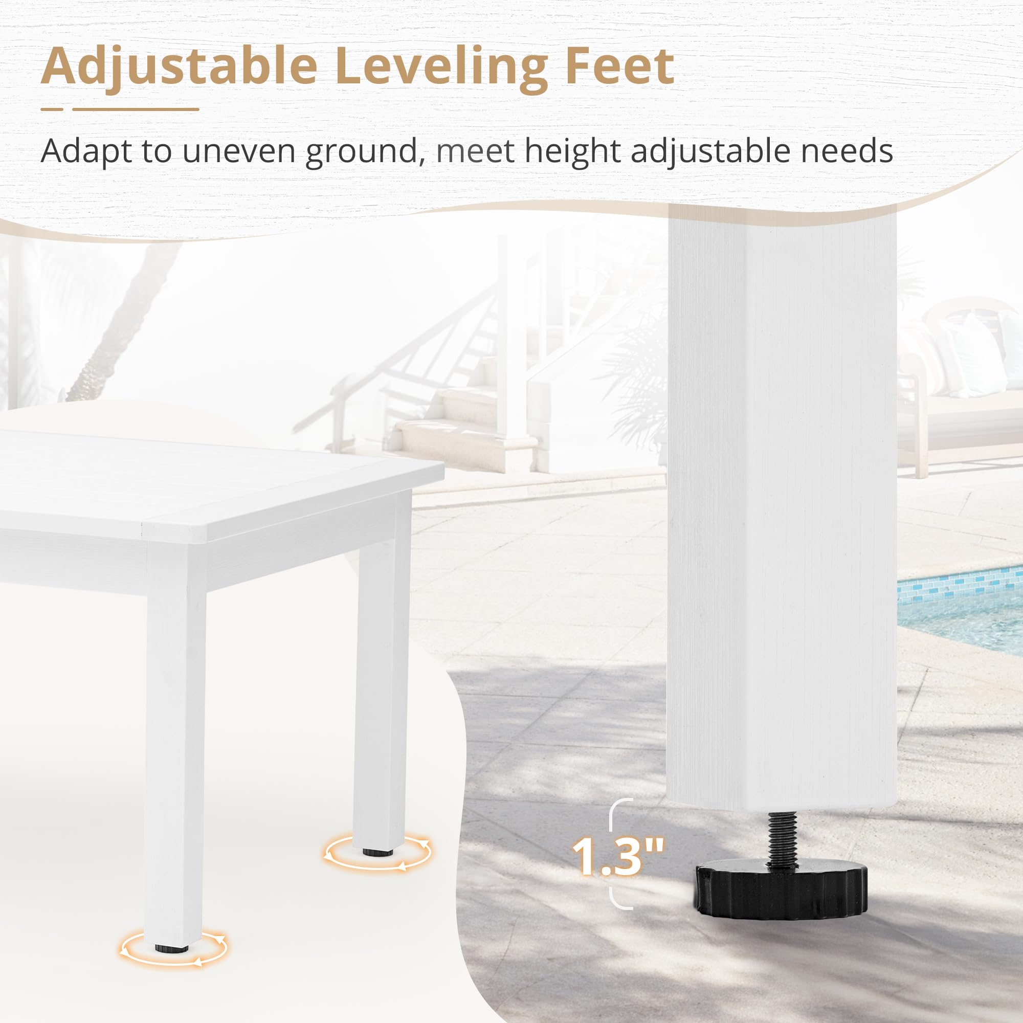 LUE BONA Outdoor Coffee Table - Weather-Resistant HDPS White Patio Table with Adjustable Leveling Feet for Deck, Pool, Balcony - Indoor & Outdoor Use | Perfect for Backyard, Garden, and Living Room Relaxation