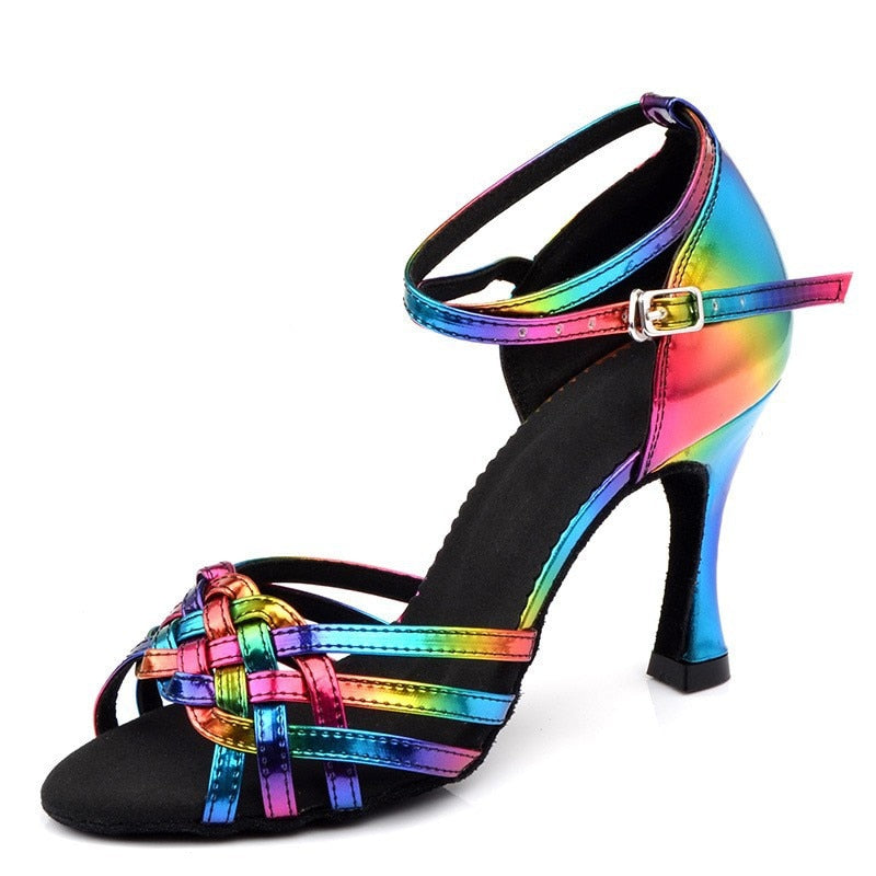 Women's Colorful Latin Dance Shoes - Soft Bottom High Heel Sandals for Indoor Practice, Wedding & Salsa Dancing | Comfortable Ballroom Dance Footwear for Performances & Social Events