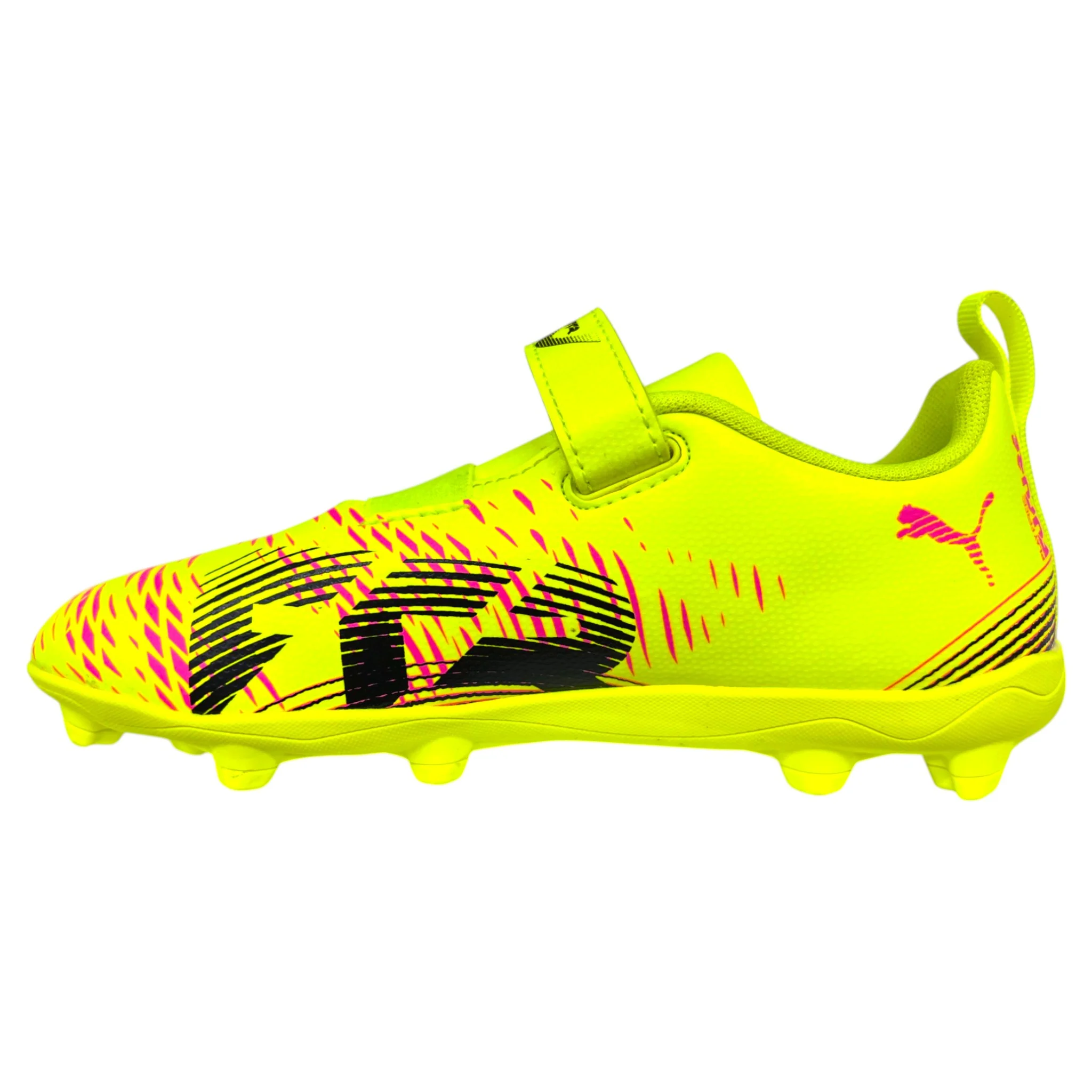 Puma Future 8 Play Velcro FG/AG Junior Football Boots for Kids - Yellow/Black/Sun Struck - Lightweight Soccer Cleats for Artificial Grass & Firm Ground - Perfect for Youth Training & Matches