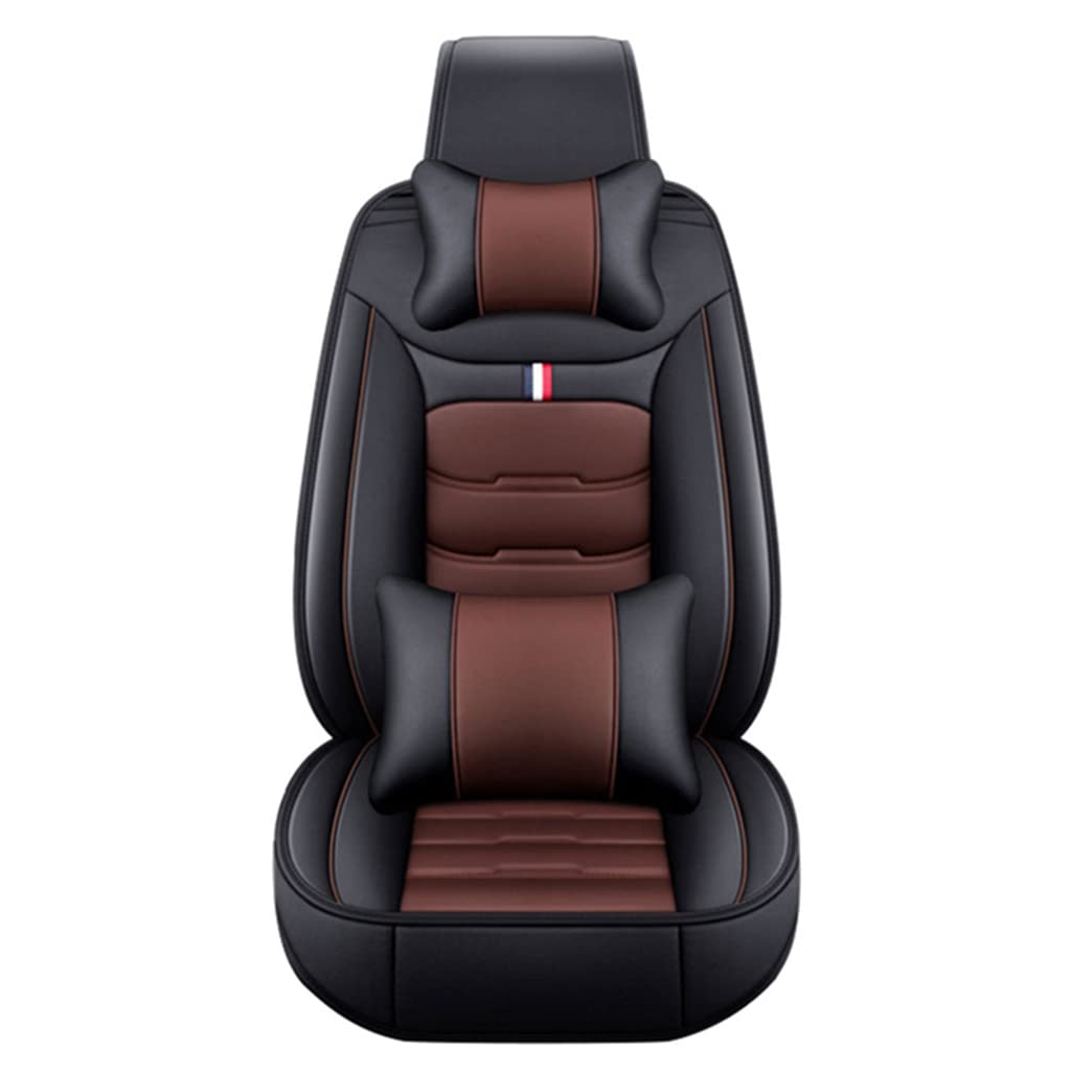 Premium PU Leather Front & Rear Seat Covers with Headrest & Backrest Cushions for Ford Mustang 2004-2021 - Comfortable, Durable & Wear-Resistant Black/Brown Car Interior Accessories for Daily Commute & Road Trips