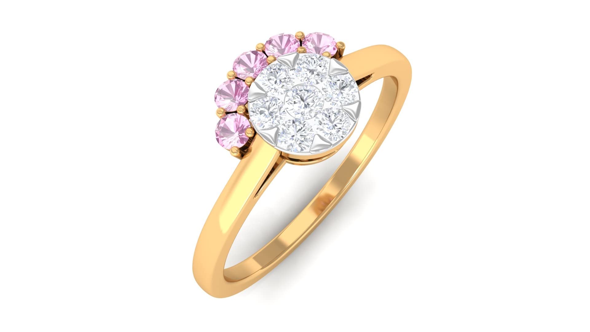 Certified 1/2 CT Diamond & Pink Tourmaline Promise Ring for Women - 14K Solid Gold Half Halo Engagement Ring - Perfect for Anniversaries, Proposals & Special Occasions