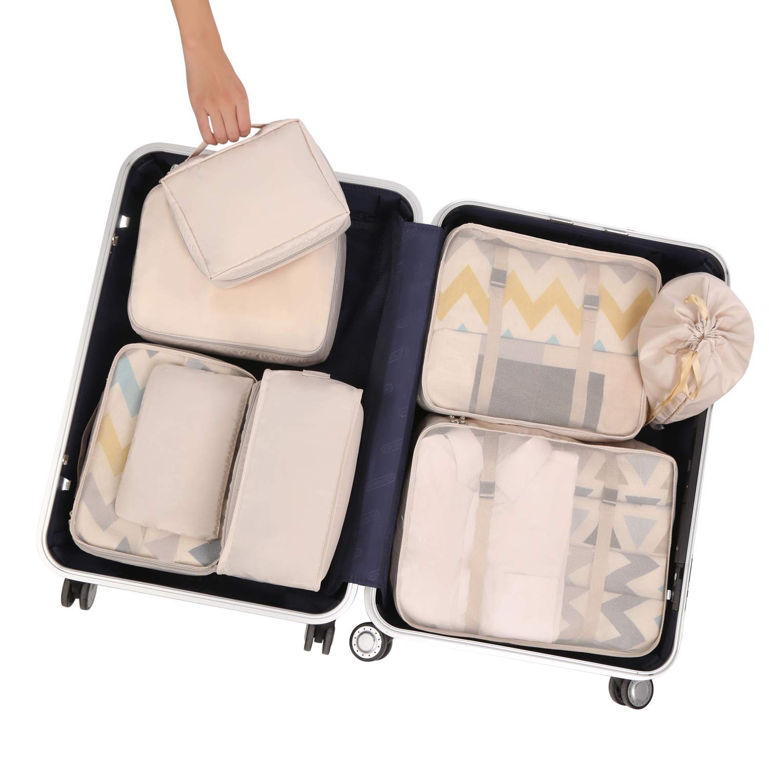 BAGAIL 8-Piece Packing Cubes Set - Travel Luggage Organizer Bags with Compression Zippers (Cream) - Perfect for Suitcase Organization, Business Trips & Vacation Packing