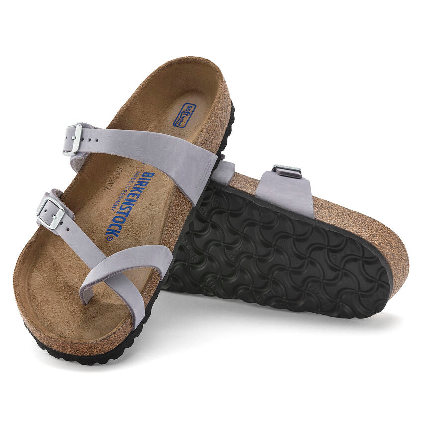 Birkenstock Women's Mayari Soft Footbed Sandals - Purple Fog Nubuck Leather | Comfortable Casual & Summer Shoes for Walking, Travel & Beach