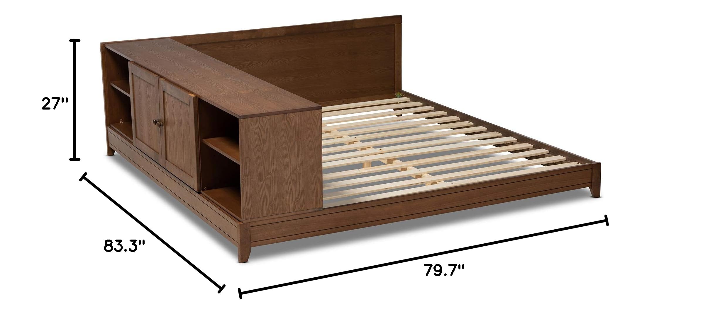 Baxton Studio Queen Size Walnut Platform Bed Frame - Modern Solid Wood Bed with Storage Space for Bedroom, Guest Room, Dorm
