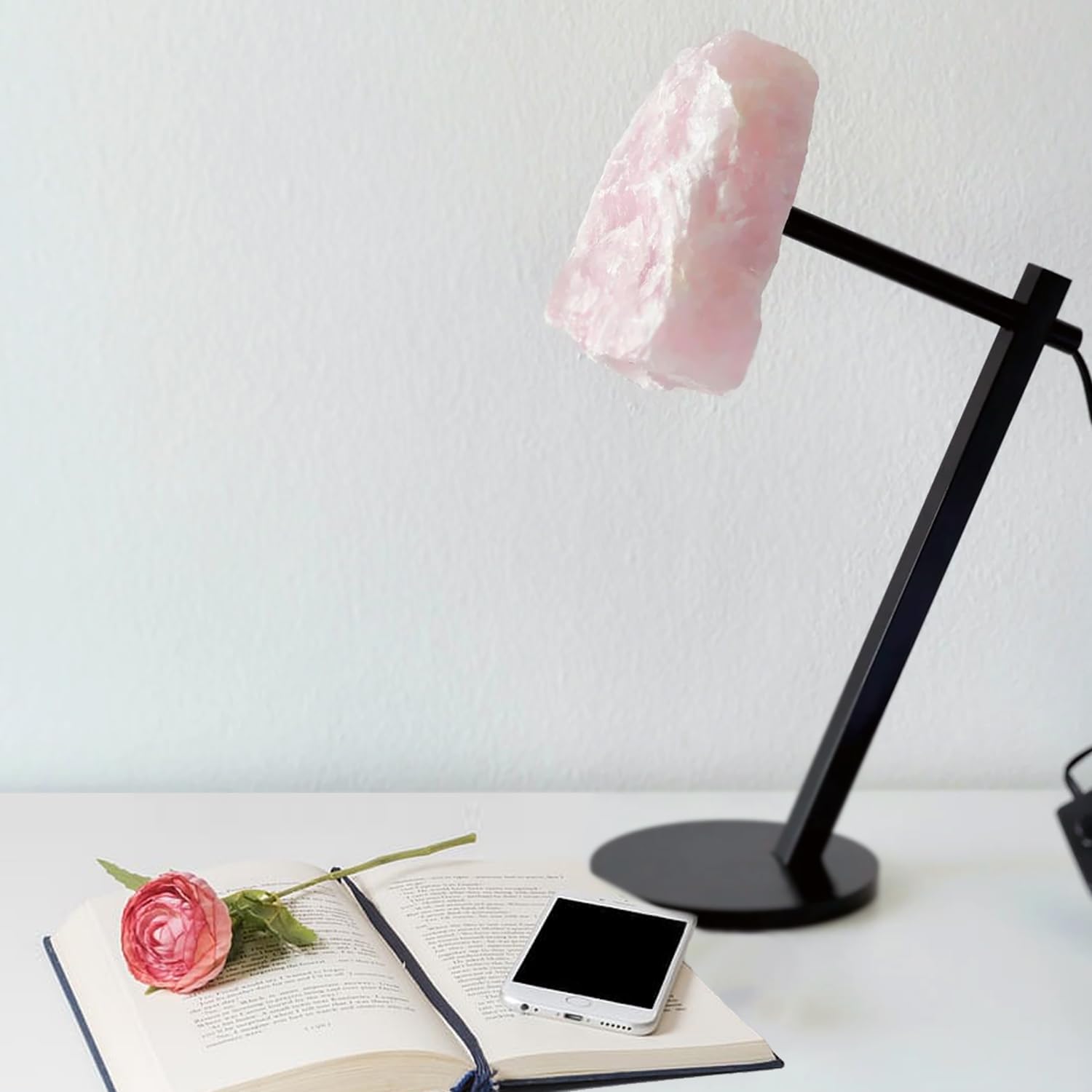 Beverly Oaks Rose Quartz Crystal LED Desk Lamp - Natural Healing Mineral Crystal Table Lamp for Office, Bedroom, Nightstand - Home Decor Gift with Calming Glow (Perfect for Meditation, Yoga & Reading)