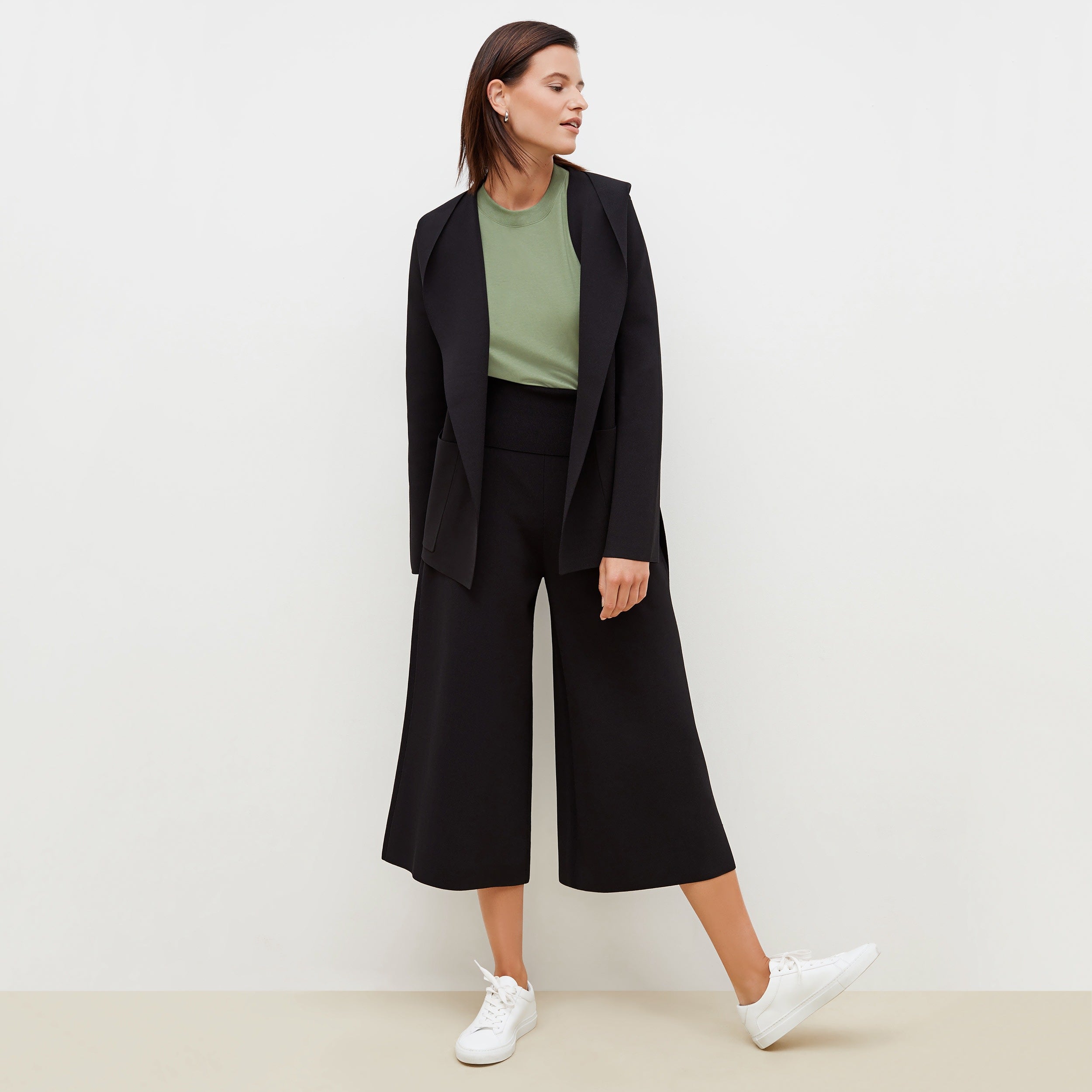 Rogala Stretch Culotte Jumpsuit & Knit Cardigan Set in Black | Comfortable Lounge Wear for Women | Perfect for Yoga, Travel, and Casual Outings