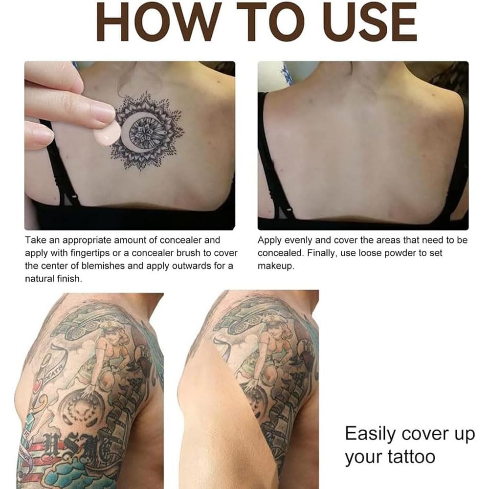 Full Coverage Body Concealer Lotion - Tattoo Cover Up, Scar Concealer, Long Lasting & Waterproof Foundation (1pc) for Flawless Skin at Weddings, Photos & Everyday Wear