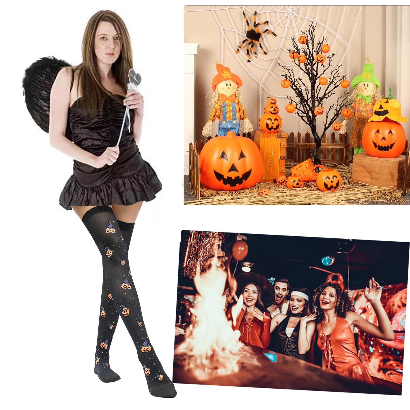 Halloween Pumpkin Ghost Black Thigh High Stockings - Women's Over Knee Socks with Web & Bat Designs for Cosplay, Costume Parties & Halloween Outfits (2 Pairs) - Perfect for Halloween Events, Cosplay Costumes & Themed Parties