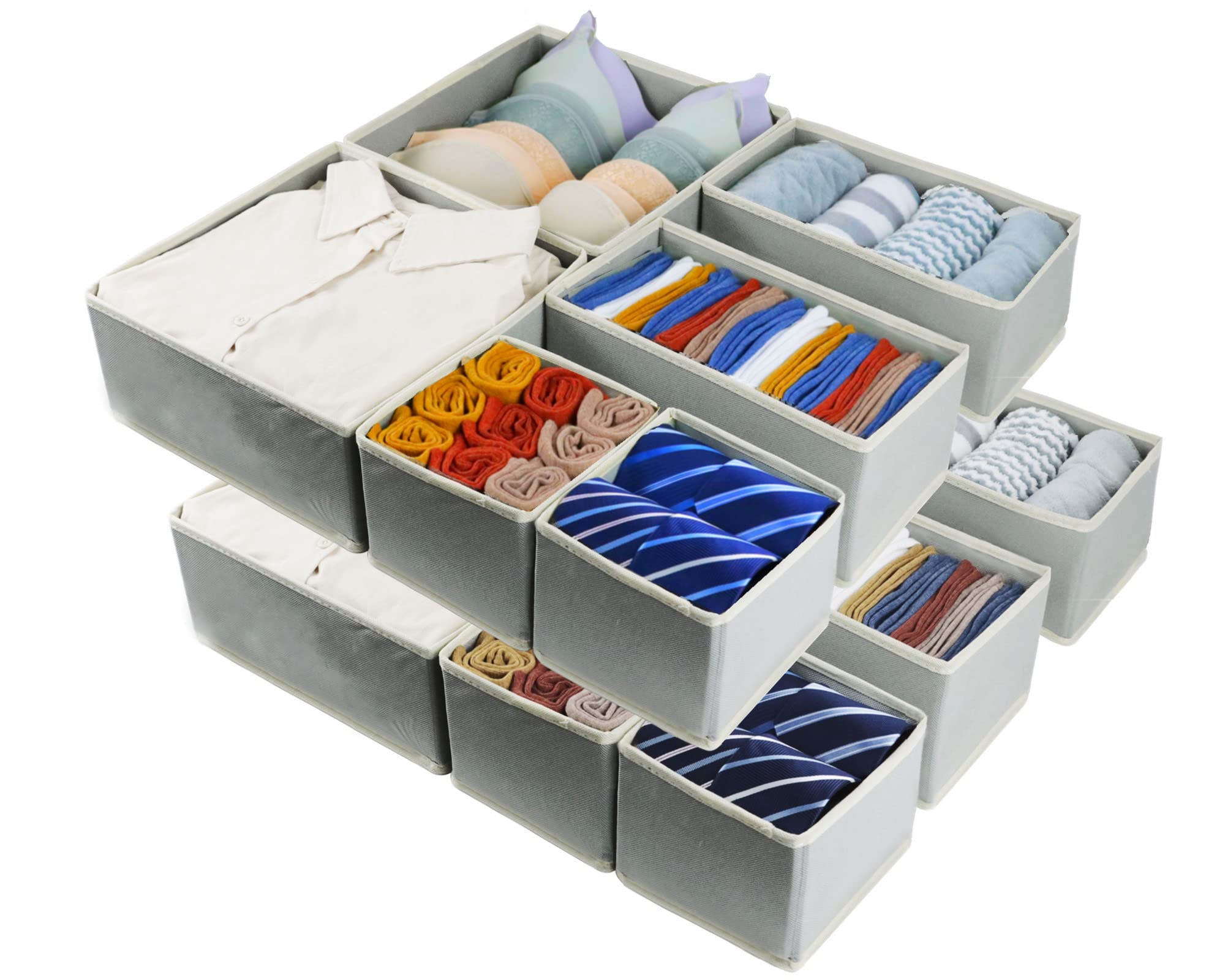 12 Pack Foldable Cloth Drawer Organizers - Storage Bins for Underwear, Socks, Bras, Baby Clothes & Towels | Space-Saving Drawer Dividers for Bedroom, Nursery & Closet Organization (Perfect for Folded Clothes & Accessories)