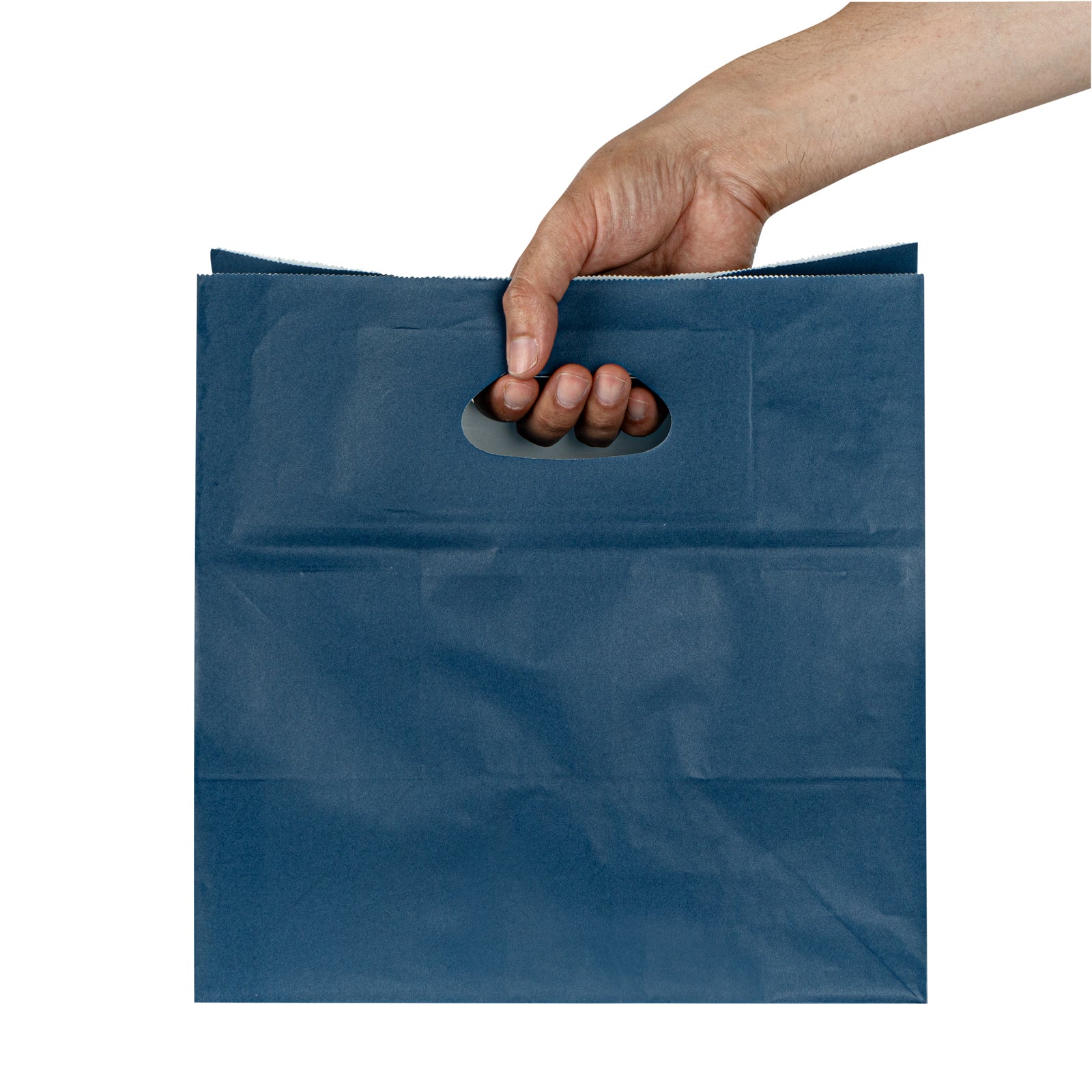Premium Rectangle Midnight Blue Paper Take Out Bags with Handles - 11