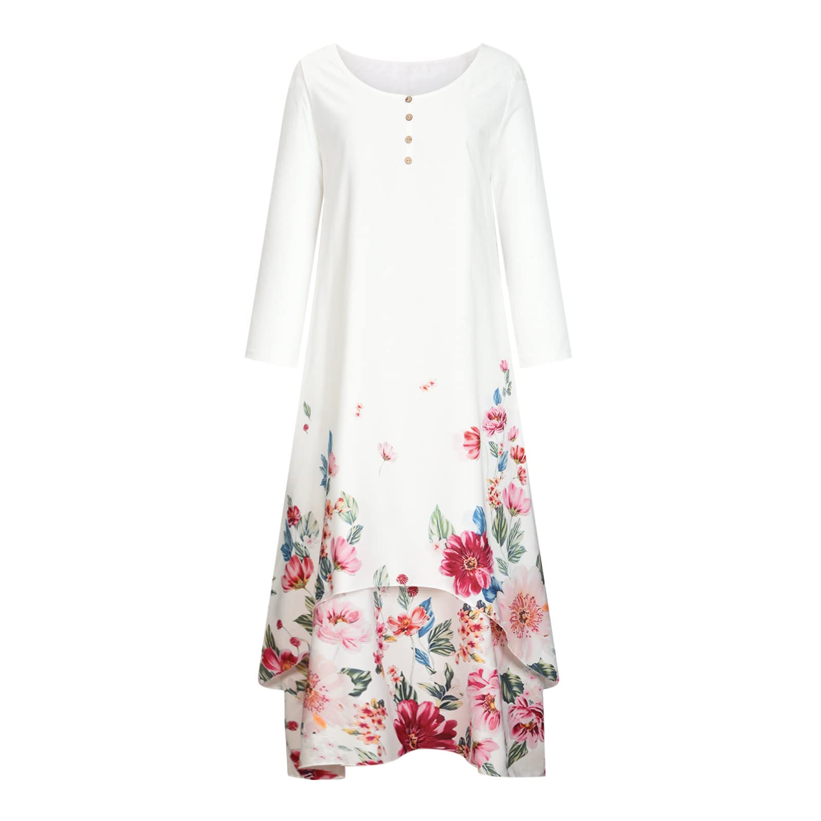 Women's Floral Print V-Neck Long Sleeve Maxi Dress - Boho Chic Casual Summer Dress with Asymmetrical Hem for Beach, Party & Everyday Wear