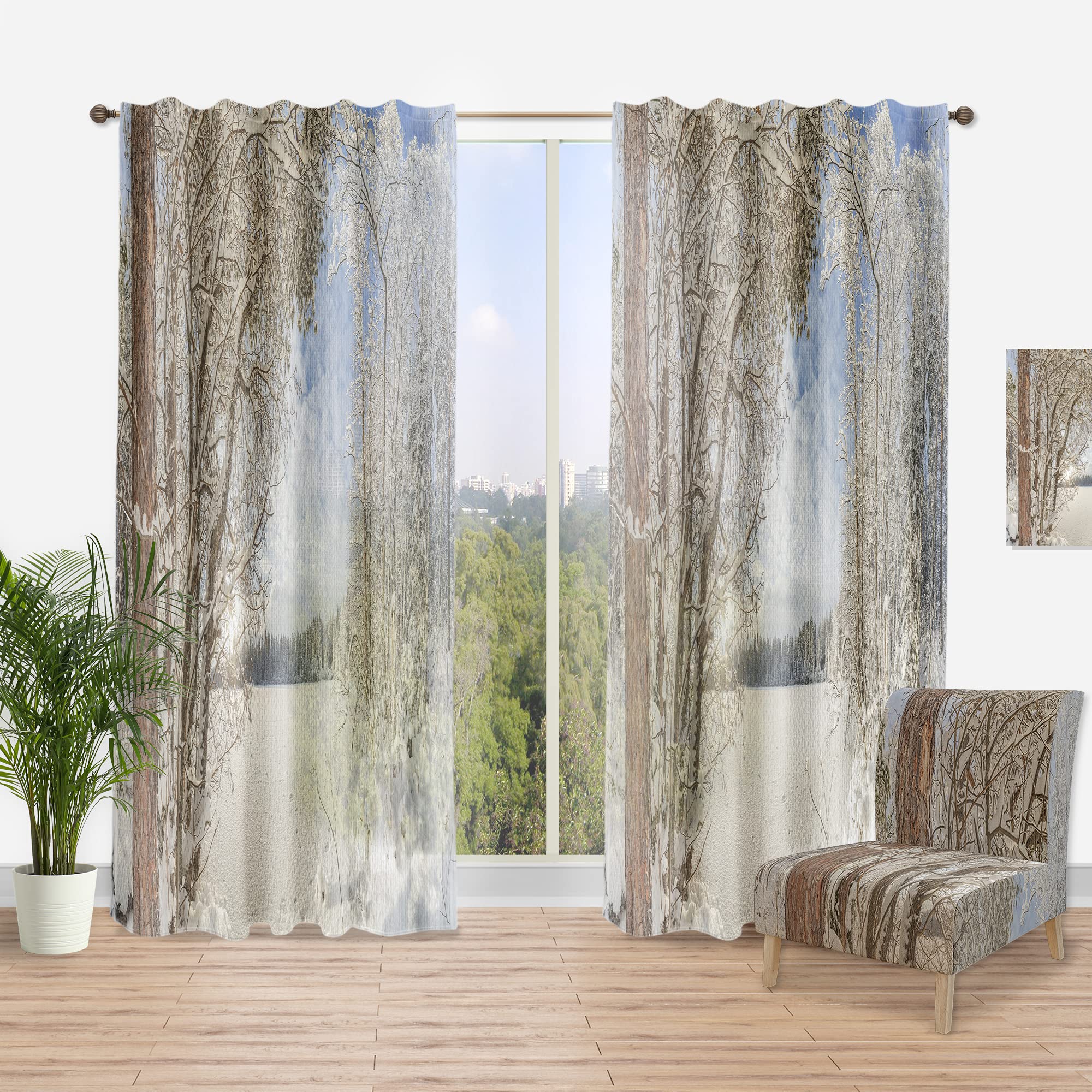DesignQ 'Lake in Winter Woods' Thermal Insulated Curtains - Single Panel 52x108 - Blackout Drapes for Bedroom & Living Room - Perfect for Energy Efficiency & Privacy