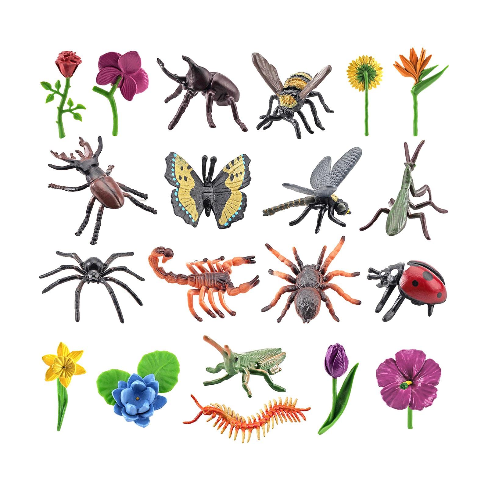 Almencla 20Pcs Assorted Floral Ladybug Action Figure Toys - Cute Insect Model Figurines for Kids Birthday Party Favors, Classroom Rewards & Toddler Learning Play