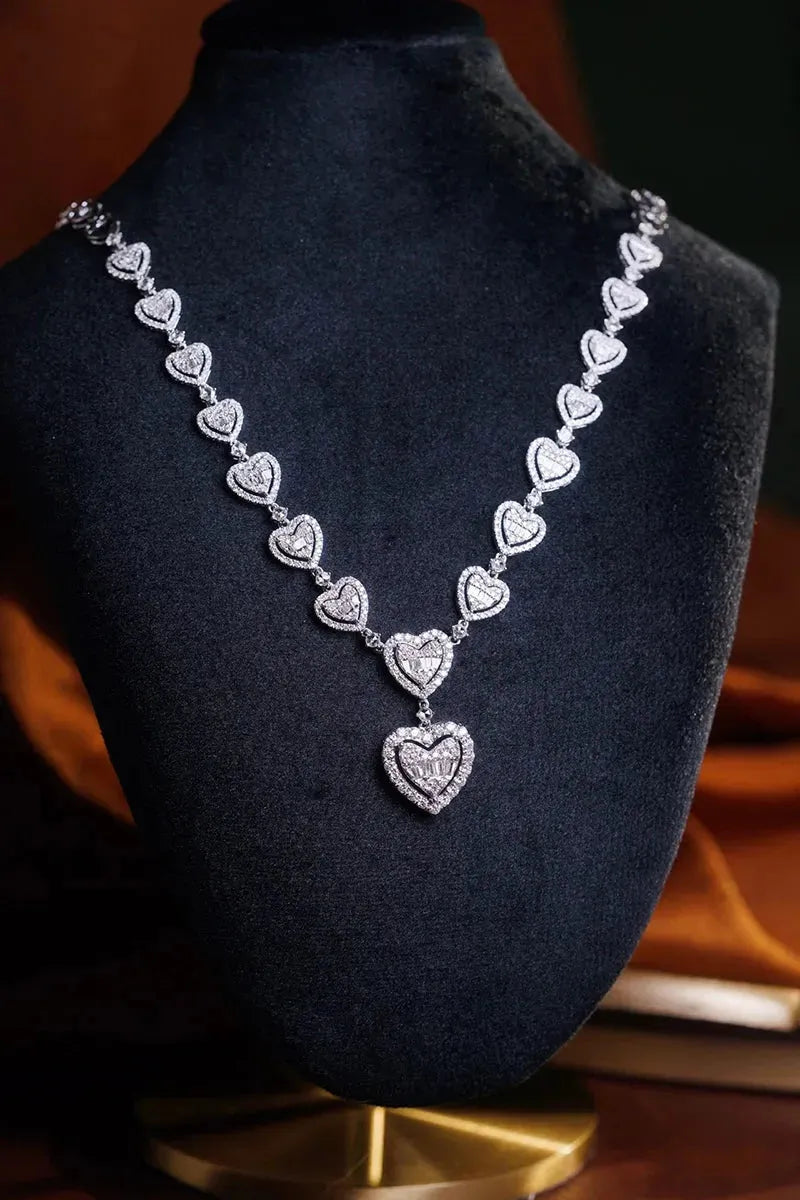 18K White Gold Diamond Necklace for Women - 3.10 Carat Natural Heart-Shaped Diamond Pendant, Luxury Romantic Jewelry Gift for Anniversary, Valentine's Day & Special Occasions