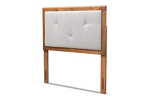 Baxton Studio Abner Twin Size Headboard - Modern Light Grey Fabric Upholstery with Walnut Brown Wood Frame | Perfect for Contemporary Bedroom Decor & Guest Room Setup