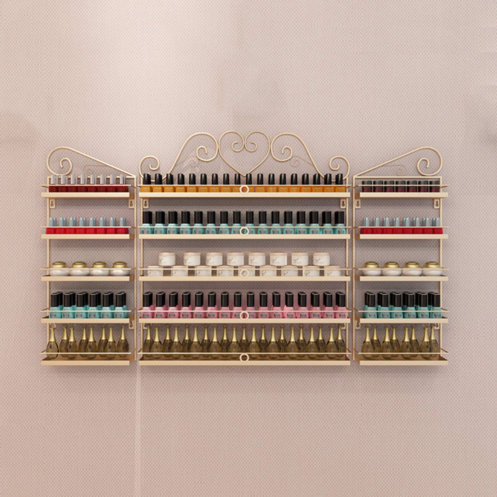 Wall-Mounted 5-Tier Metal Nail Polish Shelf - Salon & Home Spa Storage for Makeup & Cosmetics