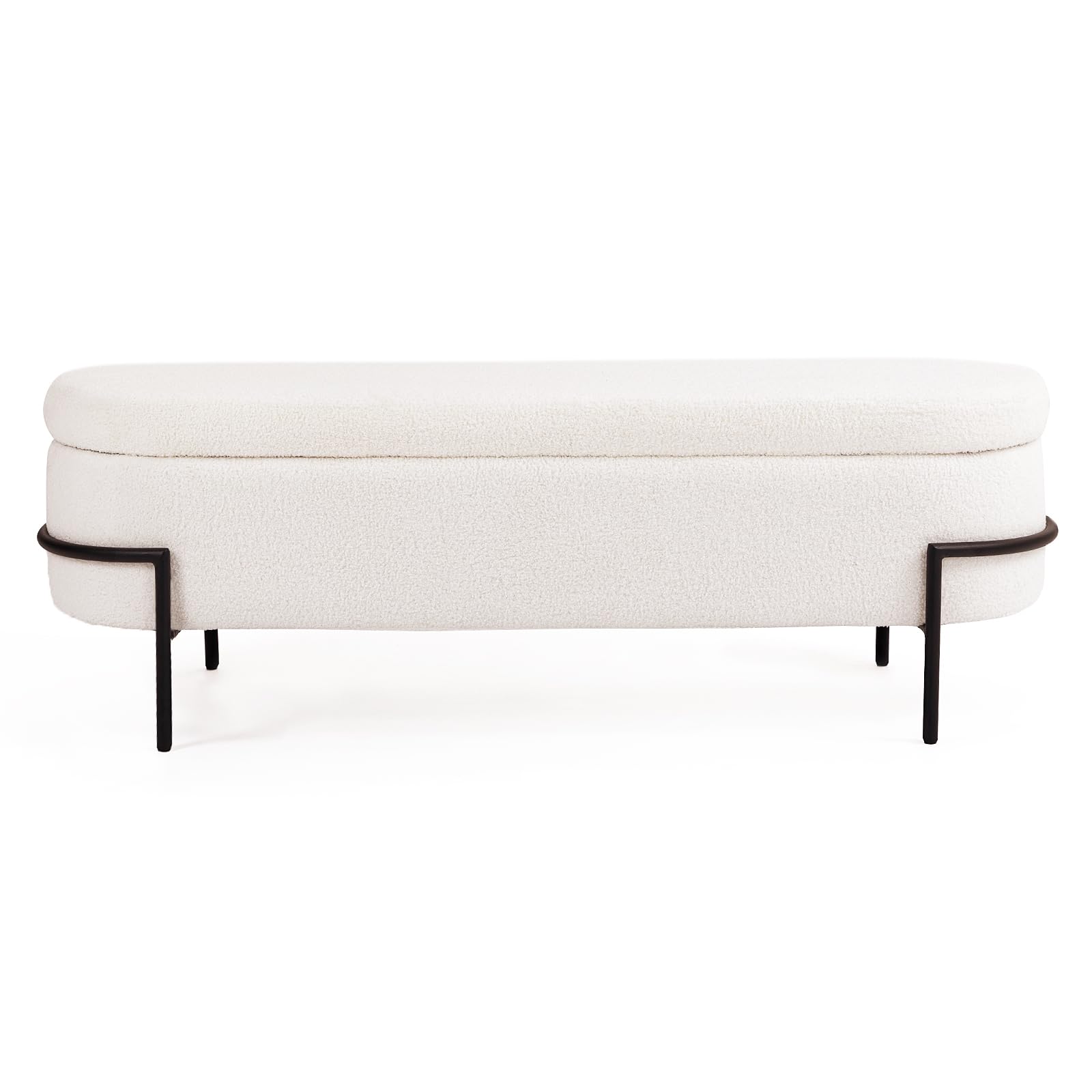 White Storage Bench Ottoman with Sherpa Upholstery - 45