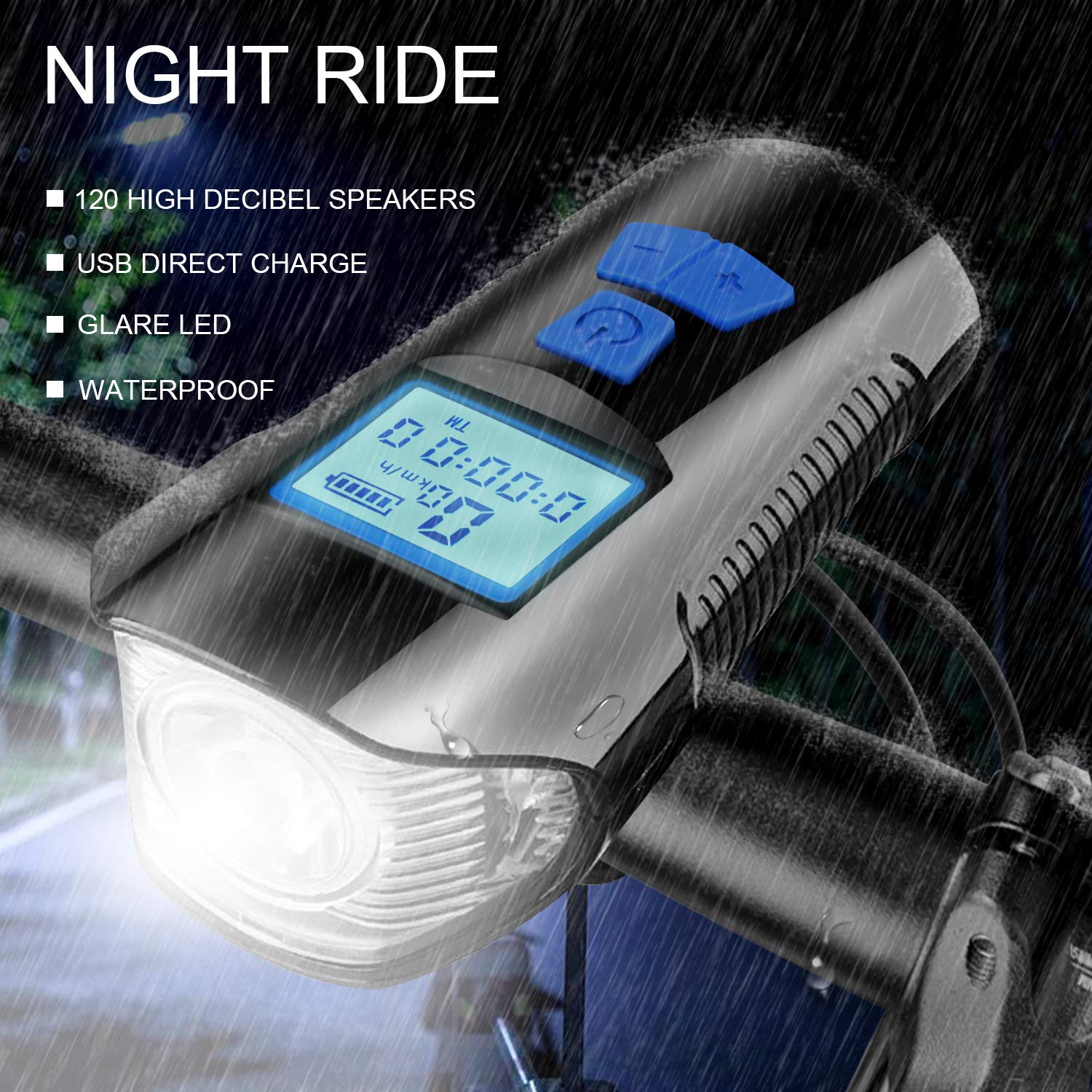 Leeko Bike Computer - USB Rechargeable Bicycle Speedometer & Odometer with Red LCD Display, Waterproof, 4 Light Modes, 5 Recording Modes & 6 Bell Sounds - Perfect for Night Riding, Cycling Training & Commuting