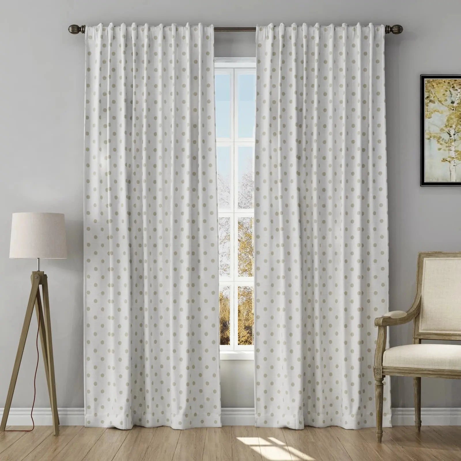 Stefana Silver Print Linen Curtains - Soft Top Blackout Drapes for Living Room & Bedroom Window Treatments