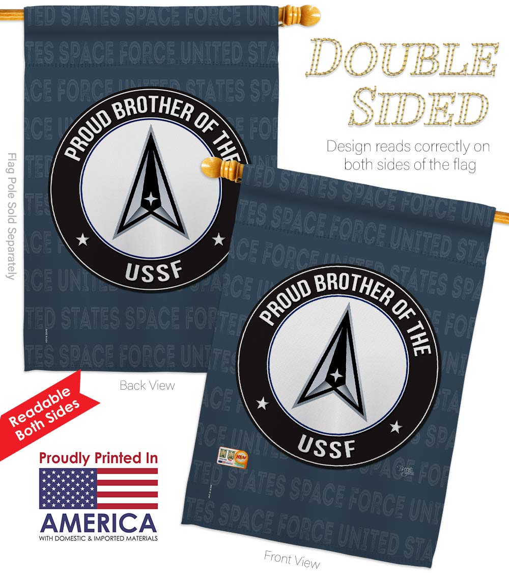 Space Force Proud Brother USSF Garden Flag Kit - Double-Sided 28x40 Inch Military Yard Banner - Made in USA - Patriotic Armed Forces Decorative Gift for Outdoor & Home Use