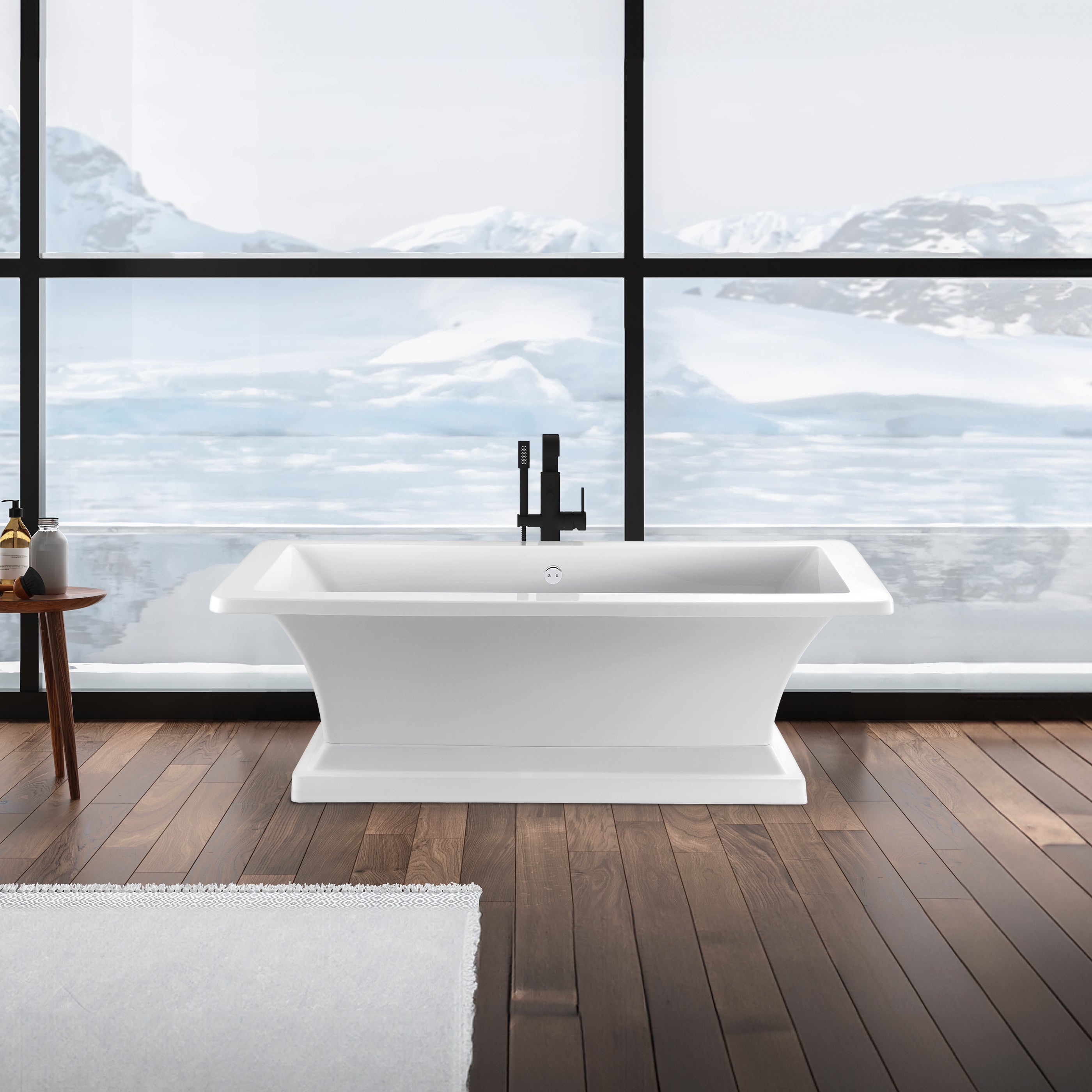 Dreamwerks 66.5 L White Acrylic Pedestal Bathtub - Freestanding Soaking Tub for Modern Bathrooms & Spa-Like Relaxation