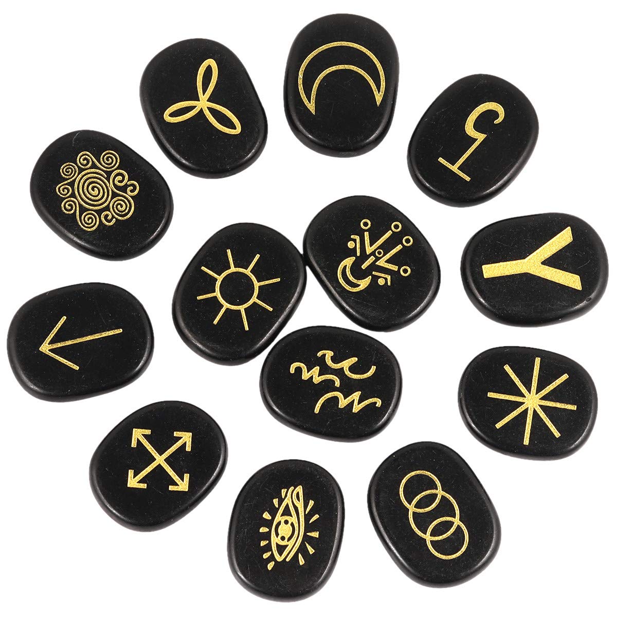 MookaiteDecor Rune Stones Set - 2 Piece Elder Futhark Alphabet Crystal & 13 PCS Obsidian Witches Runes with Gypsy Symbols for Divination, Meditation, and Spiritual Healing | Perfect for Wiccan, Pagan, and Witchcraft Practices